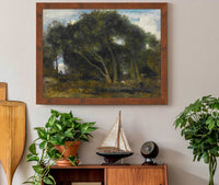 Fontainebleau Chenes Inclines Dans Une Eclaircie De Foret by Jean Baptiste Camille Corot