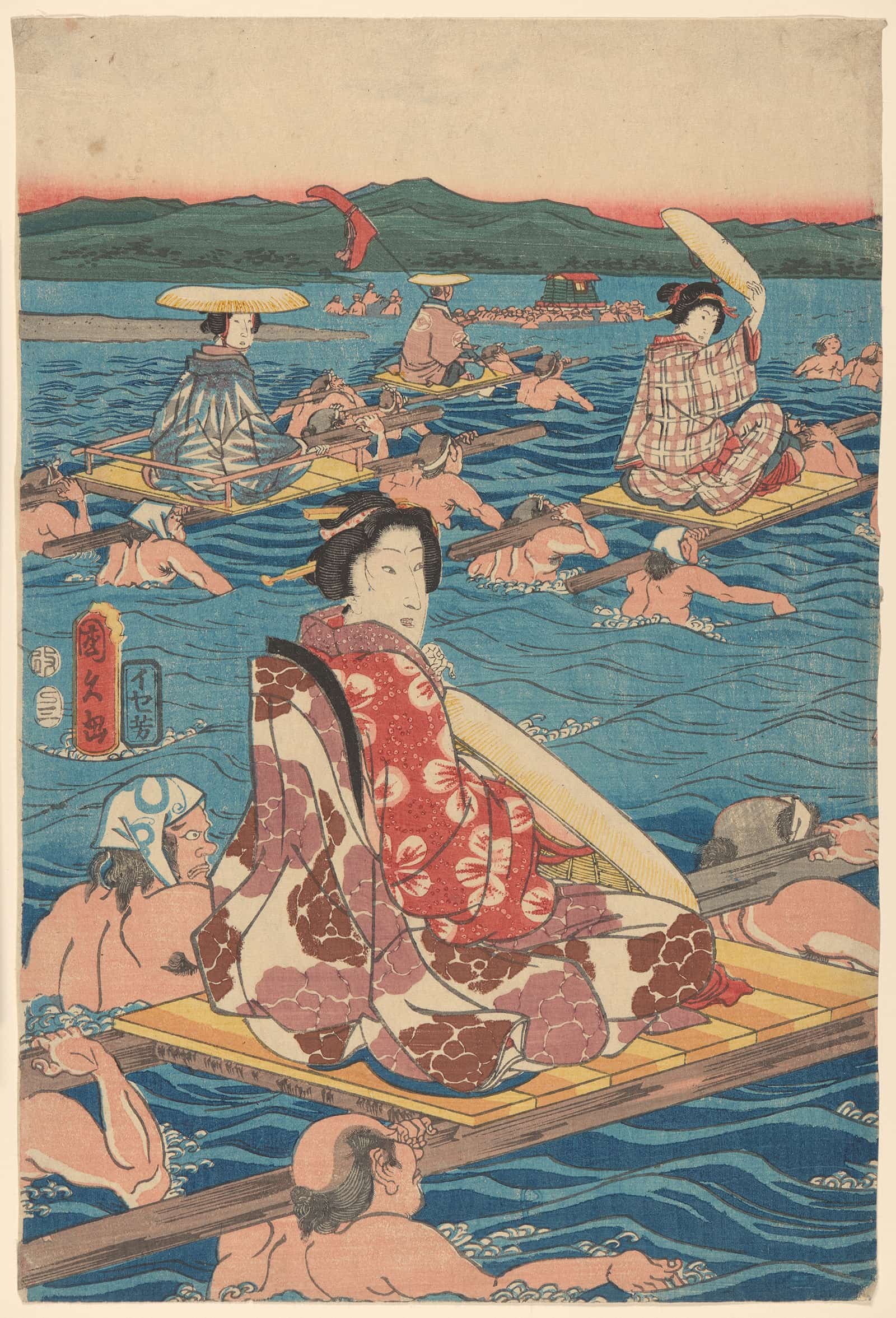 Fording A Broad River by Ando Hiroshige