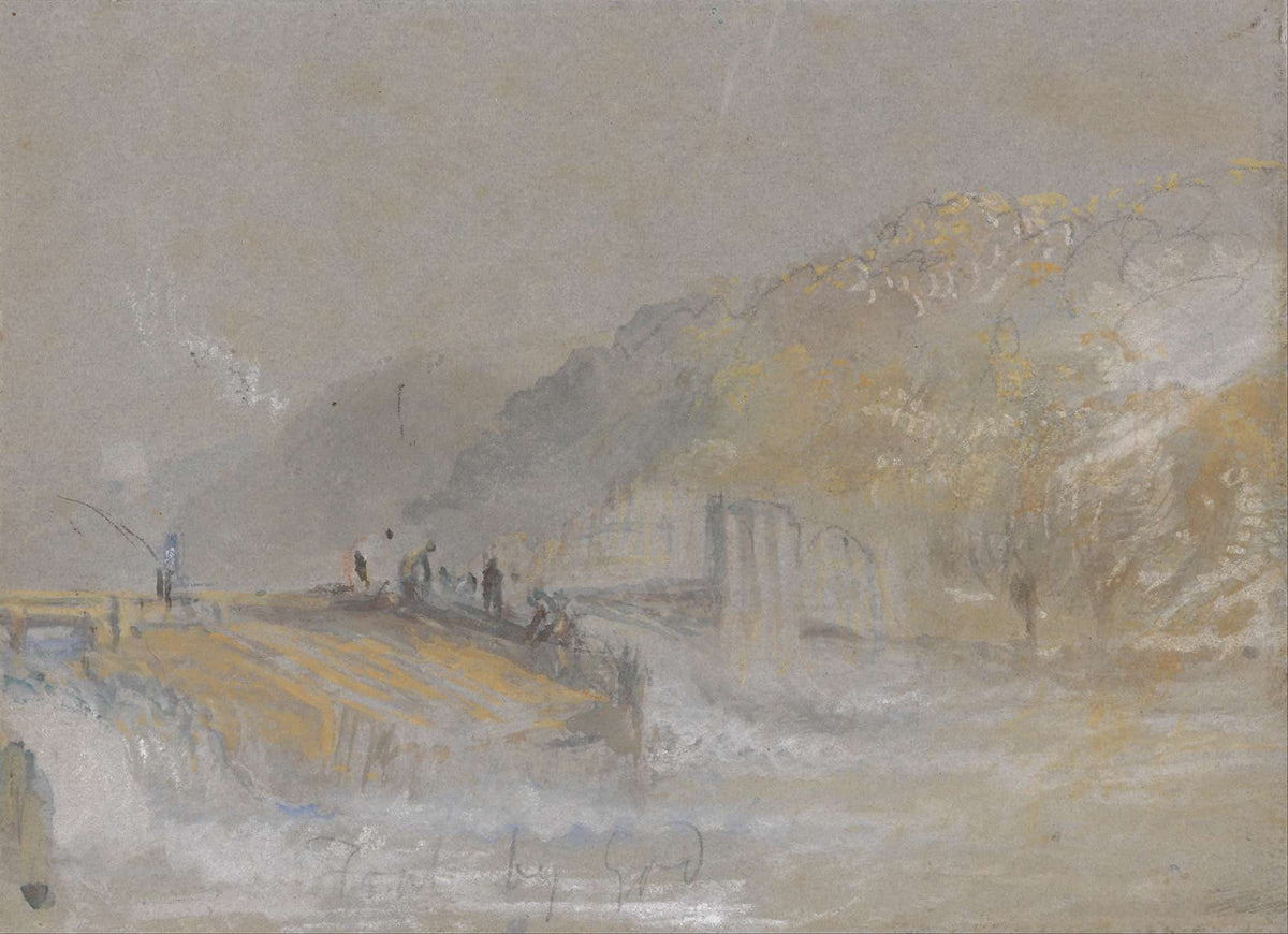 Foul By God River Landscape With Anglers Fishing From A Weir by Joseph Mallord William Turner