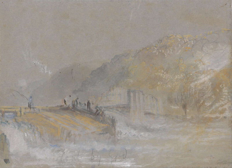 Foul By God River Landscape With Anglers Fishing From A Weir by Joseph Mallord William Turner