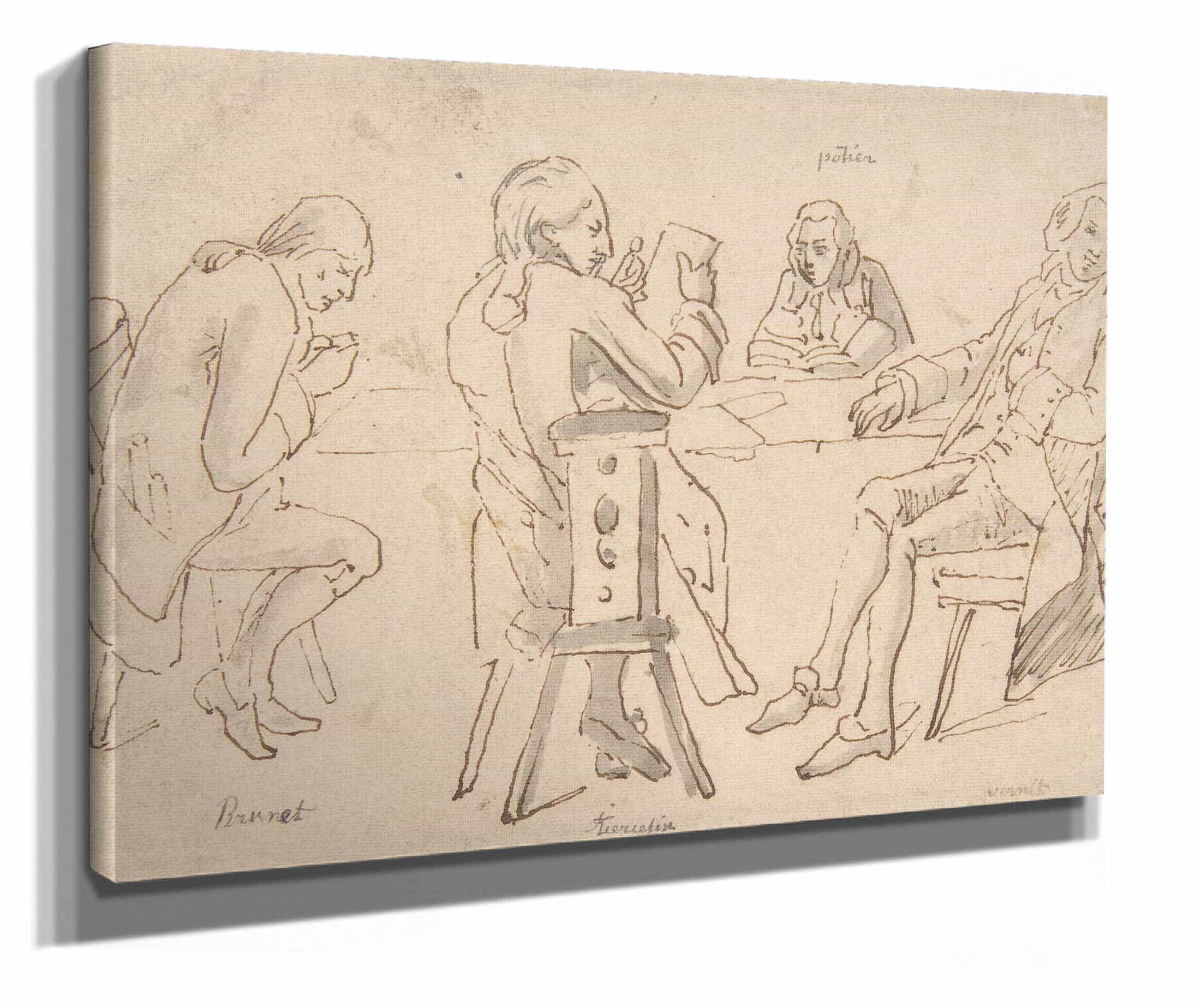 Four Artists Seated At A Table Brunet Potier Tiercetin Vernet by Horace Vernet
