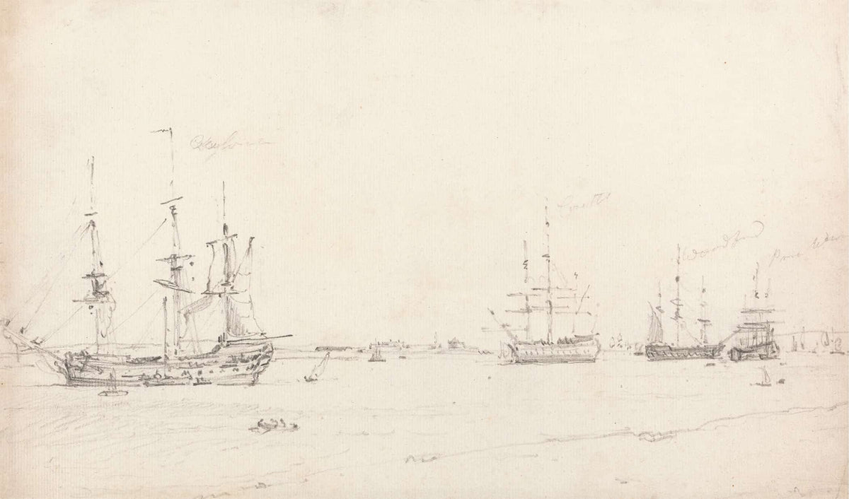 Four East Indiamen At Archor by John Constable