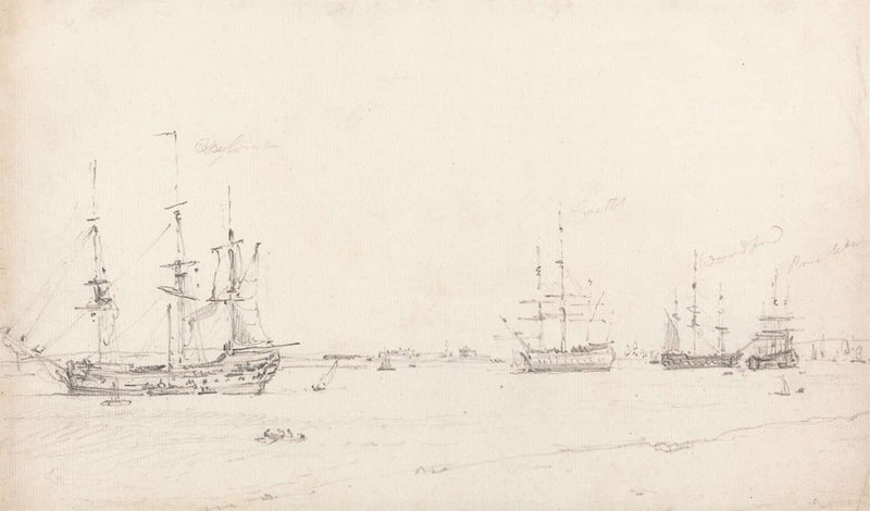 Four East Indiamen At Archor by John Constable