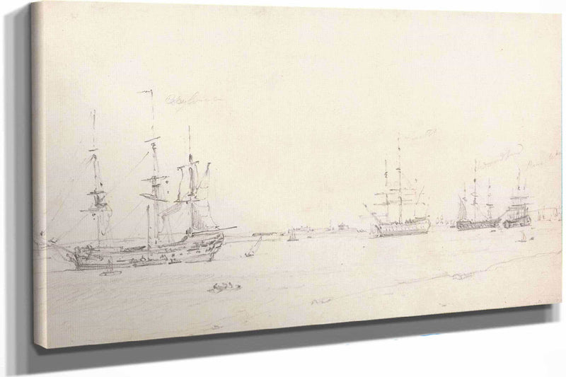 Four East Indiamen At Archor by John Constable