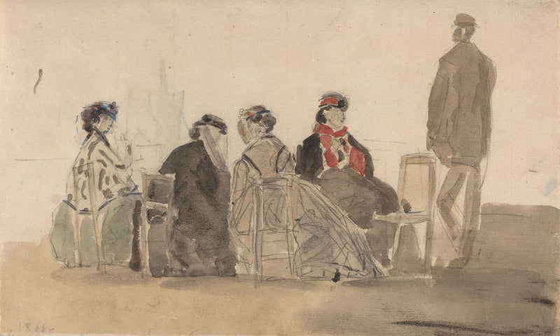 Four Ladies Seated At Trouville by Eugene Boudin