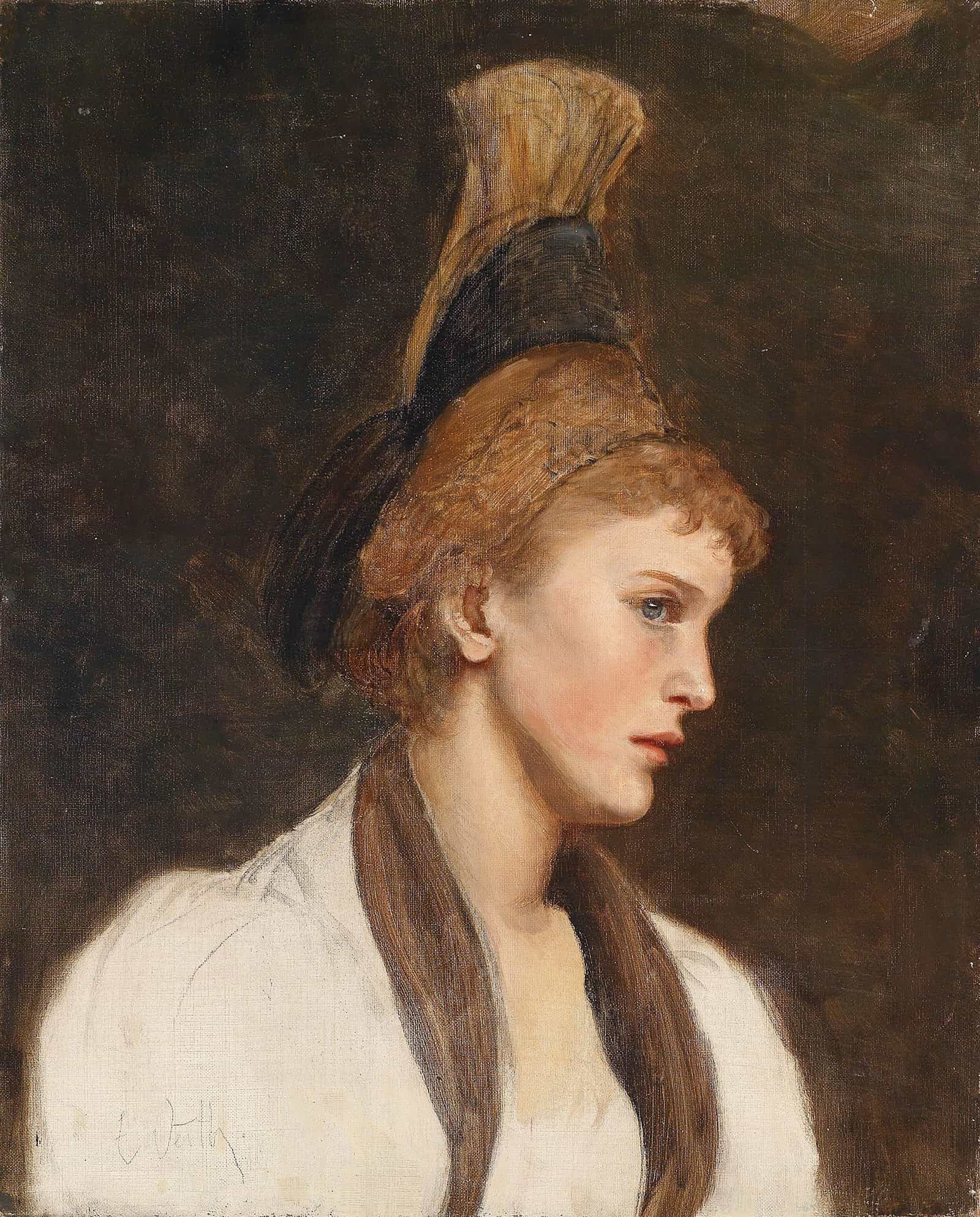 Frau Im Profil Mit Goldhaube by Eduard Veith