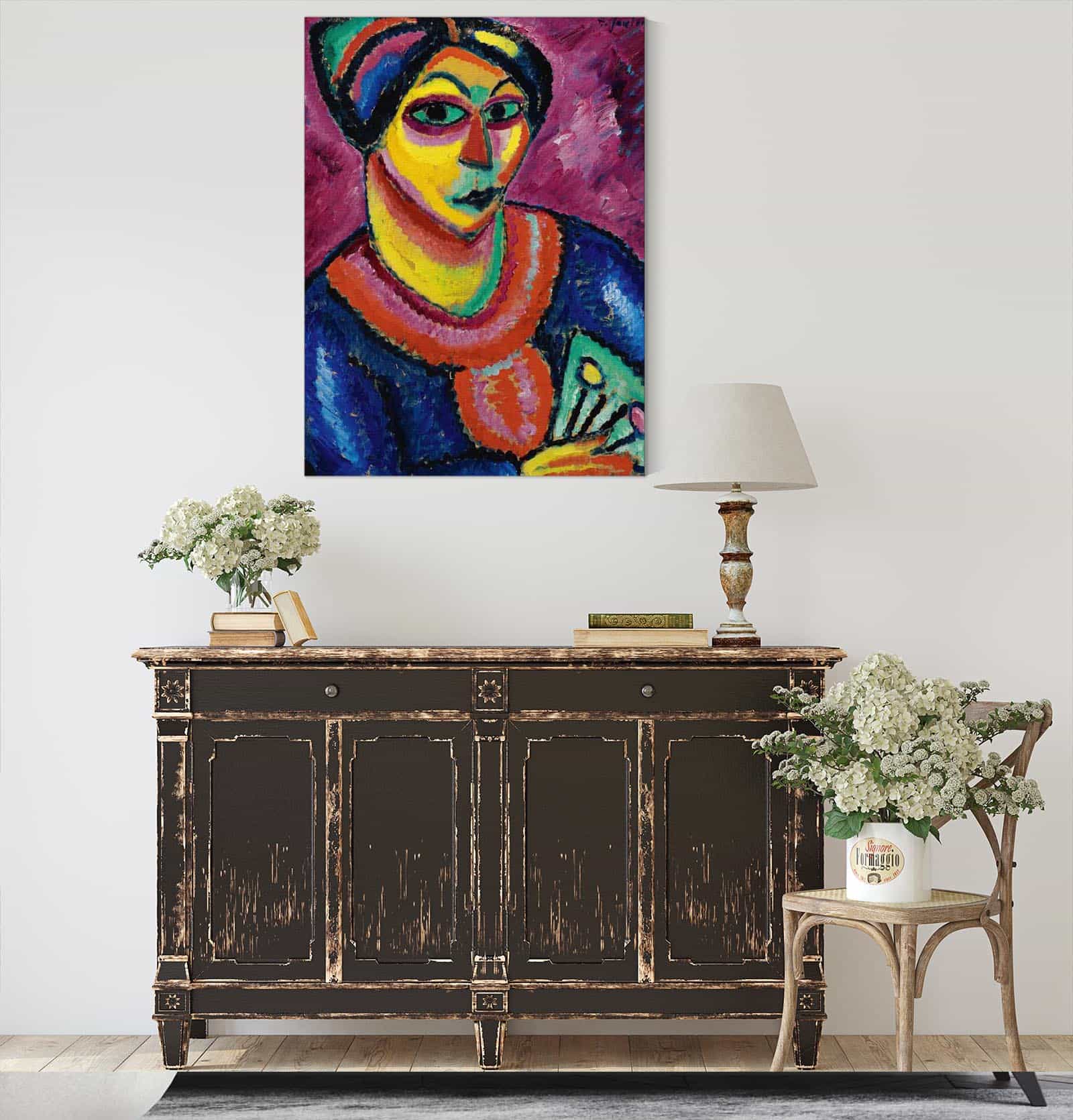 Frau Mit Grunem Facher Woman With A Green Fan by Alexej Von Jawlensky