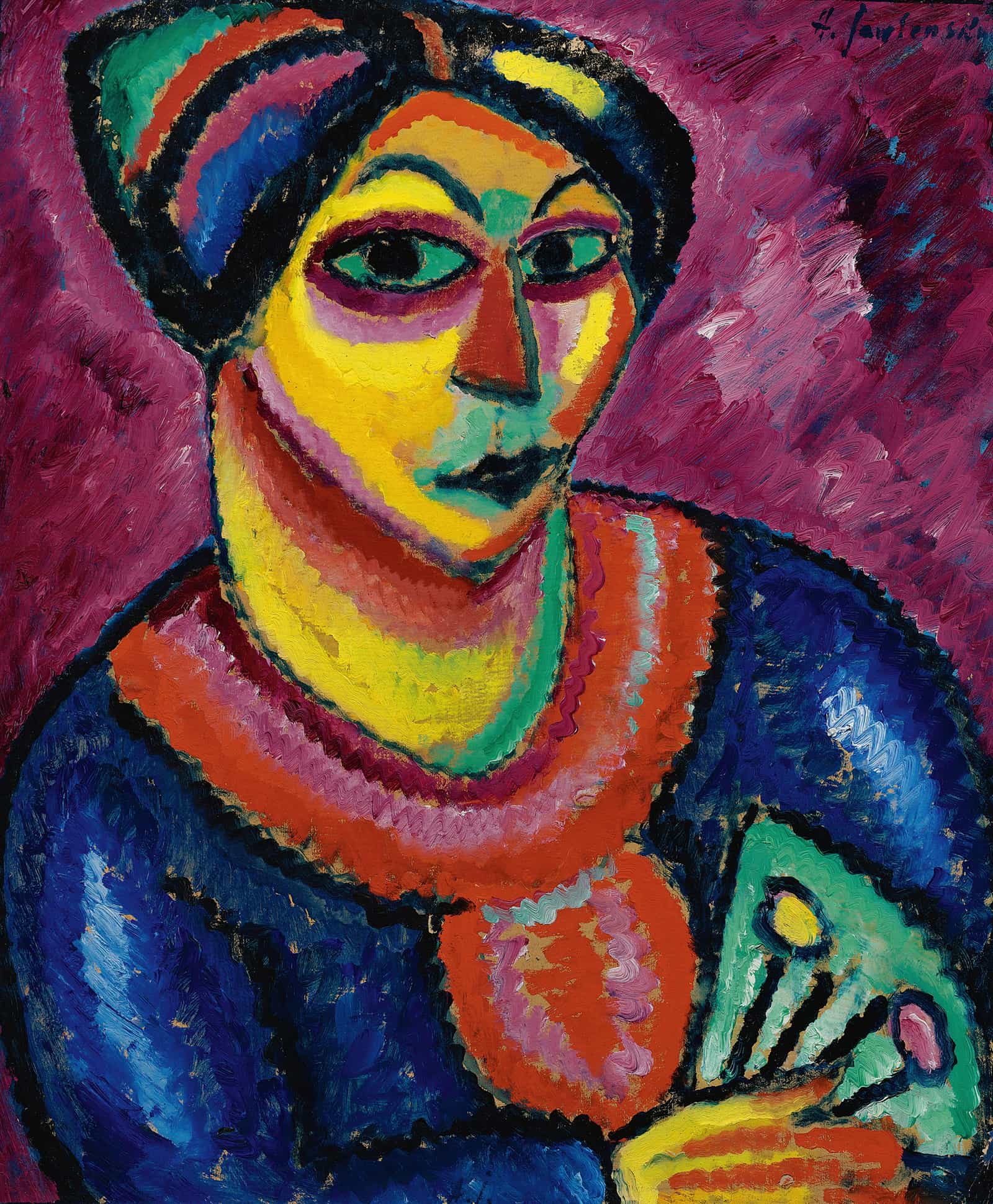 Frau Mit Grunem Facher Woman With A Green Fan by Alexej Von Jawlensky