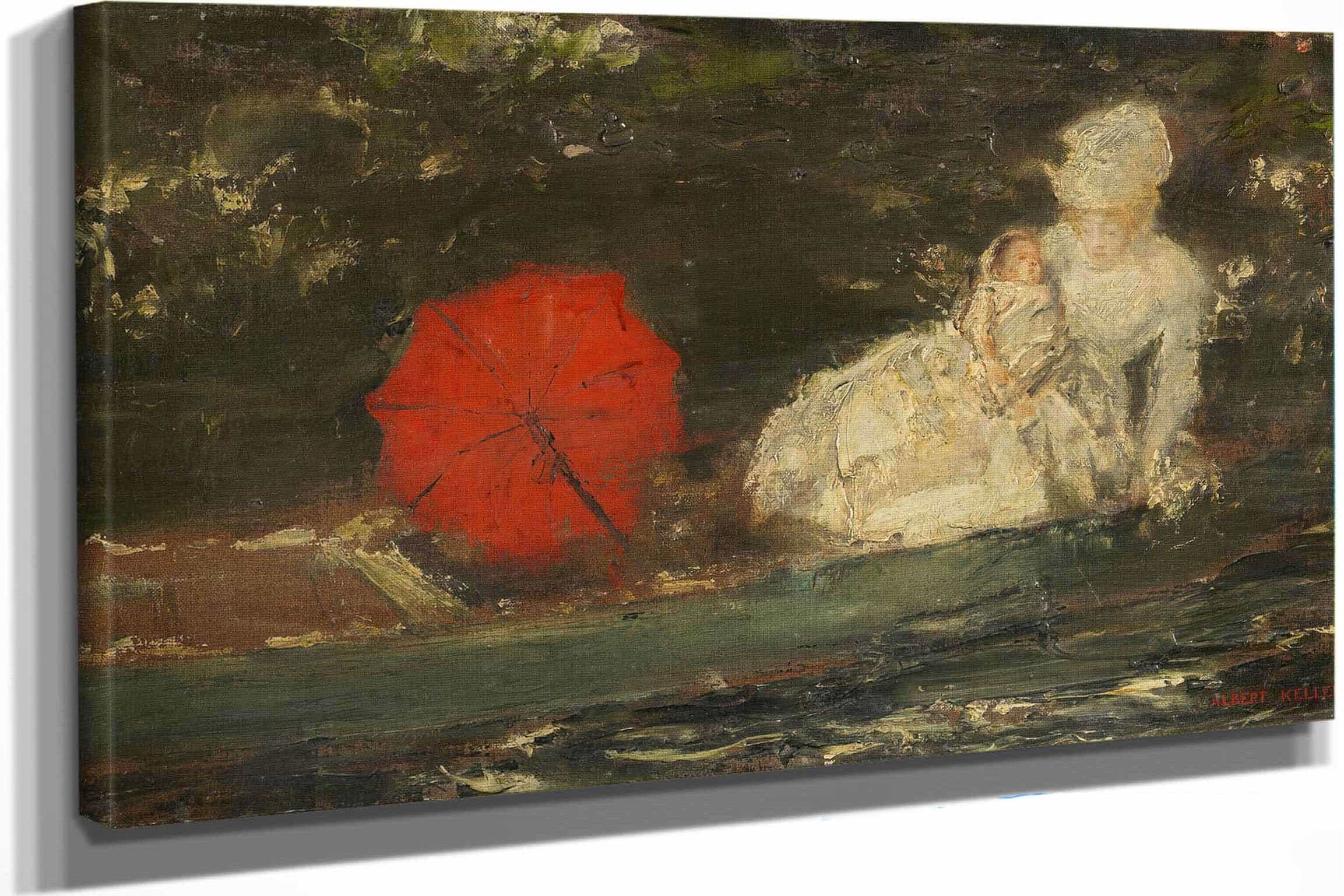 Frau Und Kind Im Freien Mit Rotem Parasol By Albert Von Keller