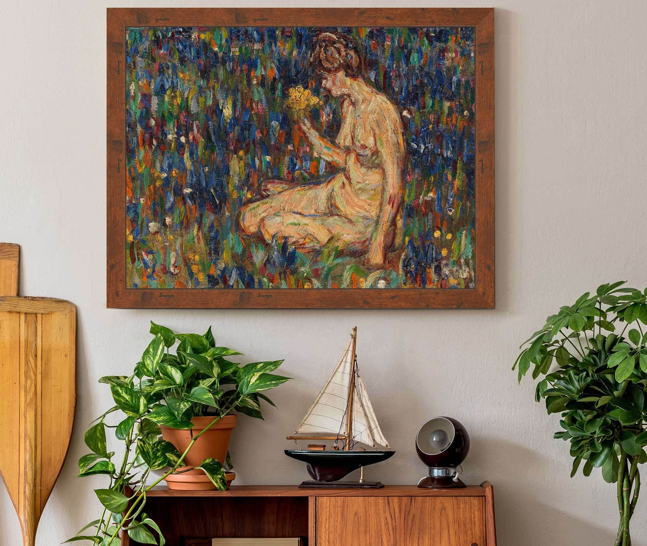 Frauenakt Mit Gelbem Blumenstraub Madchen Auf Der Wiese by Christian Rohlfs