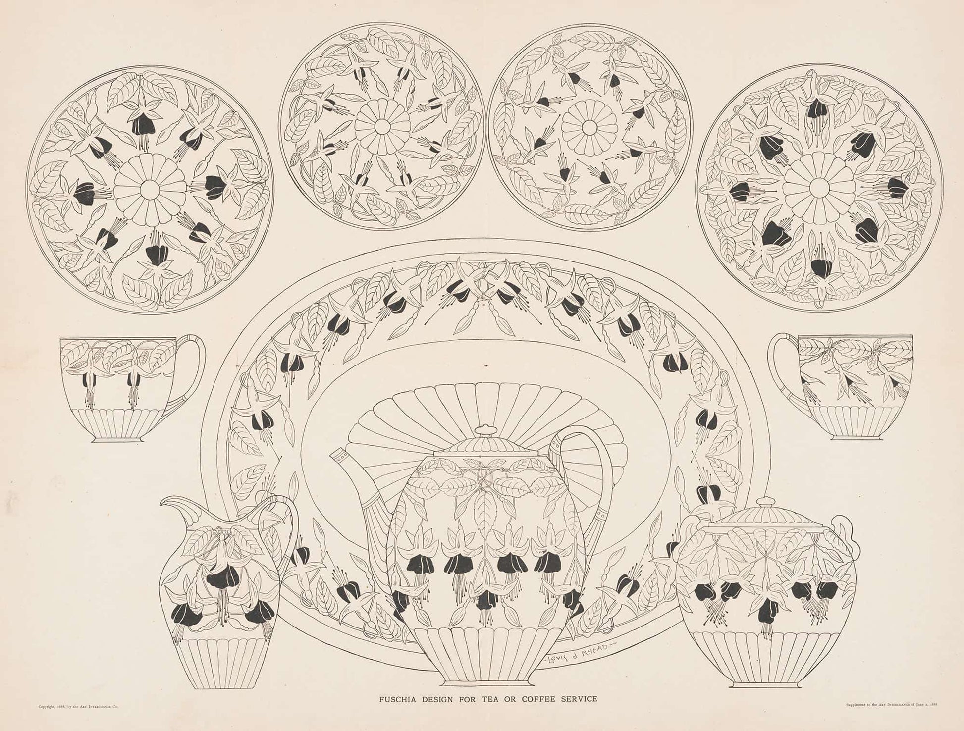 Fuschia Design For Tea Or Coffee Service by Louis Rhead
