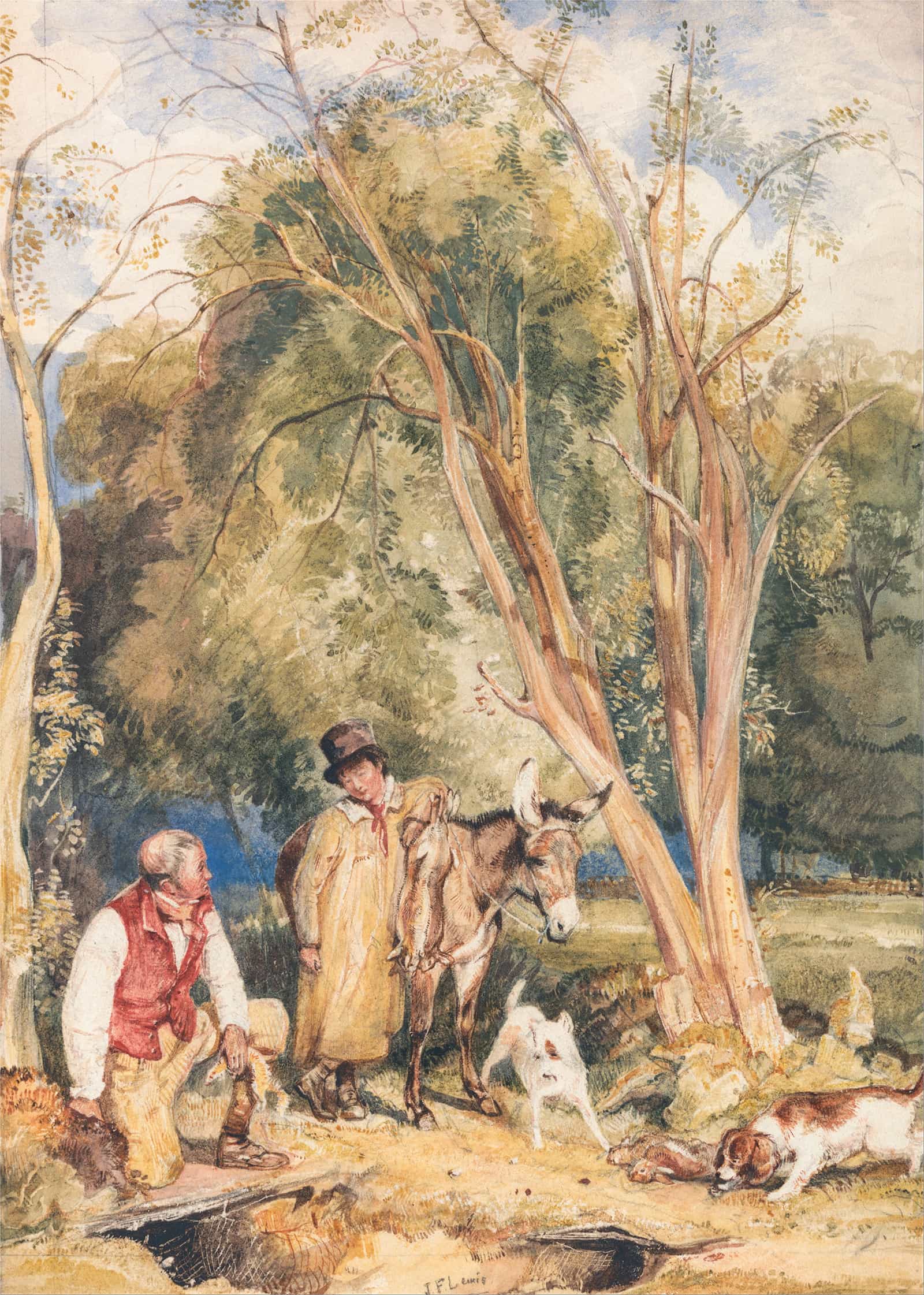 Game Keeper And Boy Ferreting A Rabbit by John Frederick Lewis