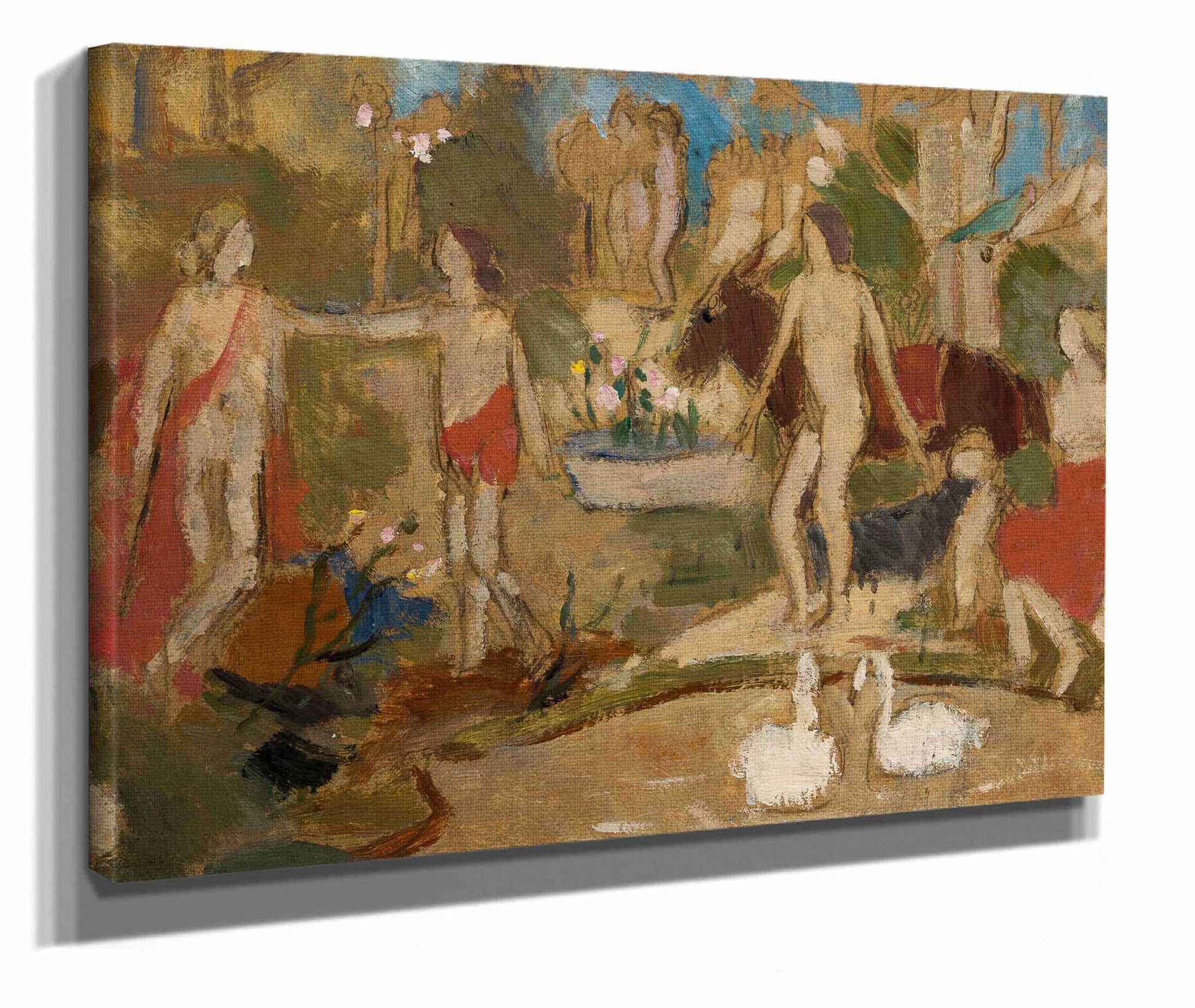 Garden Scene With Figures And Swans by Tadeusz Makowski