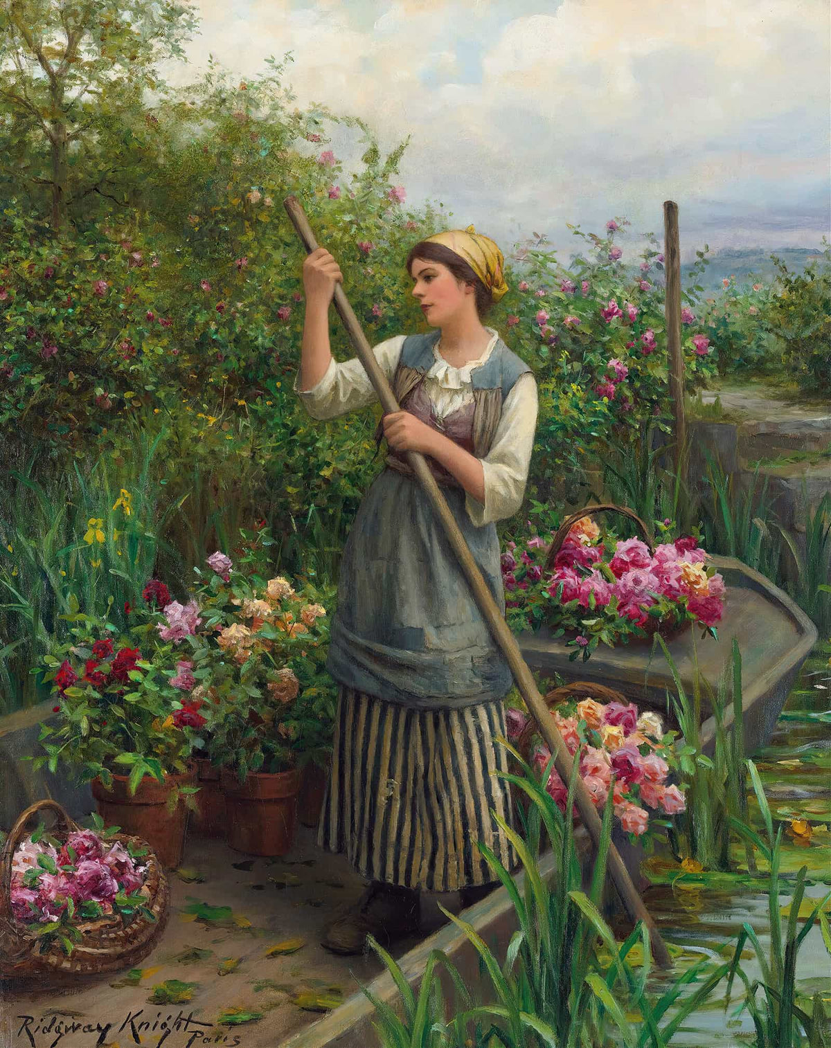 Gathering Flowers Along The River by Daniel Ridgway Knight
