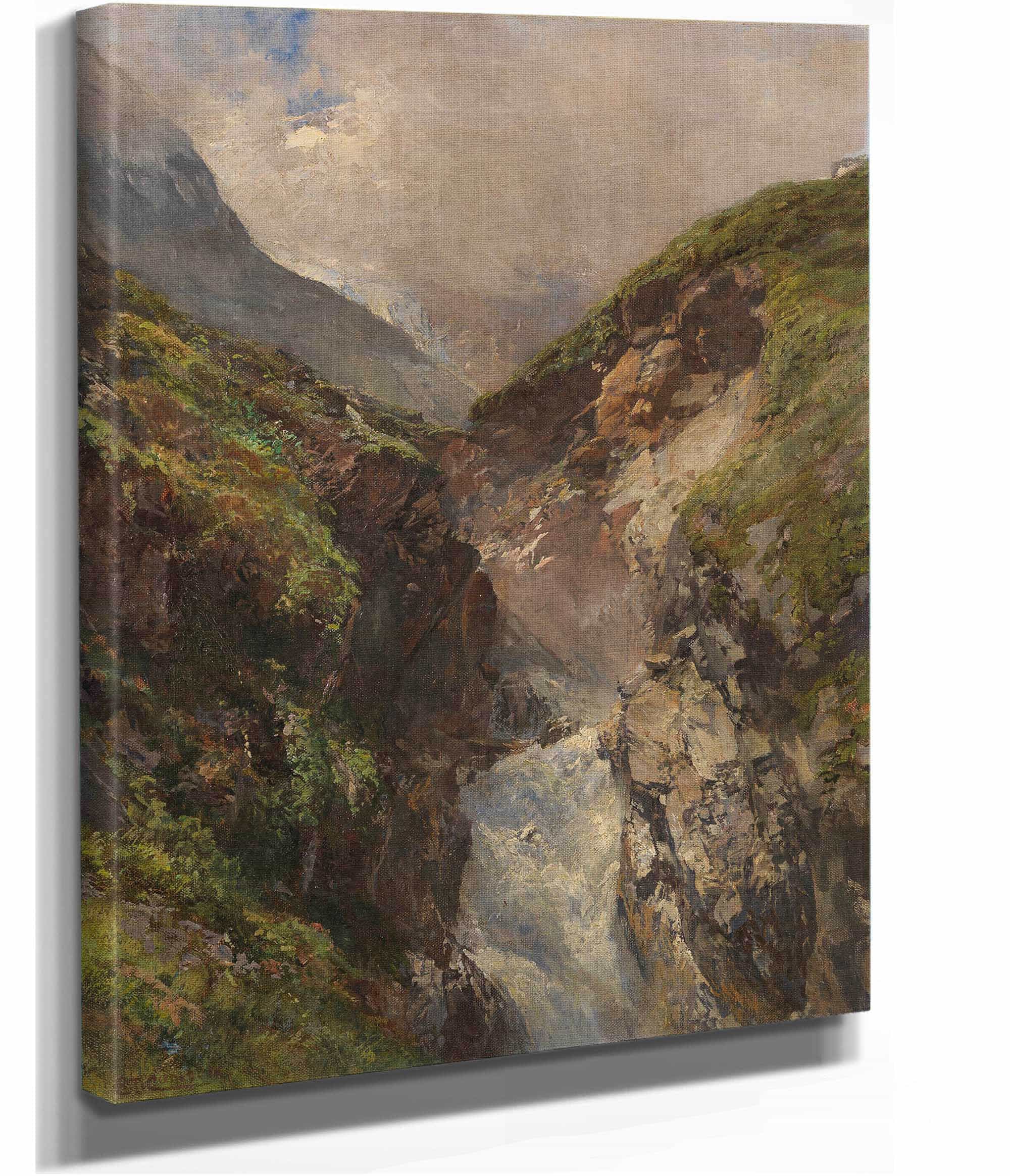 Gebirgsschlucht Mit Tosendem Wasserfall by Edward Theodore Compton