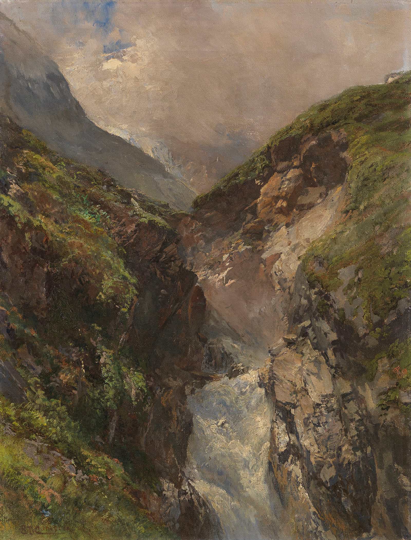 Gebirgsschlucht Mit Tosendem Wasserfall by Edward Theodore Compton