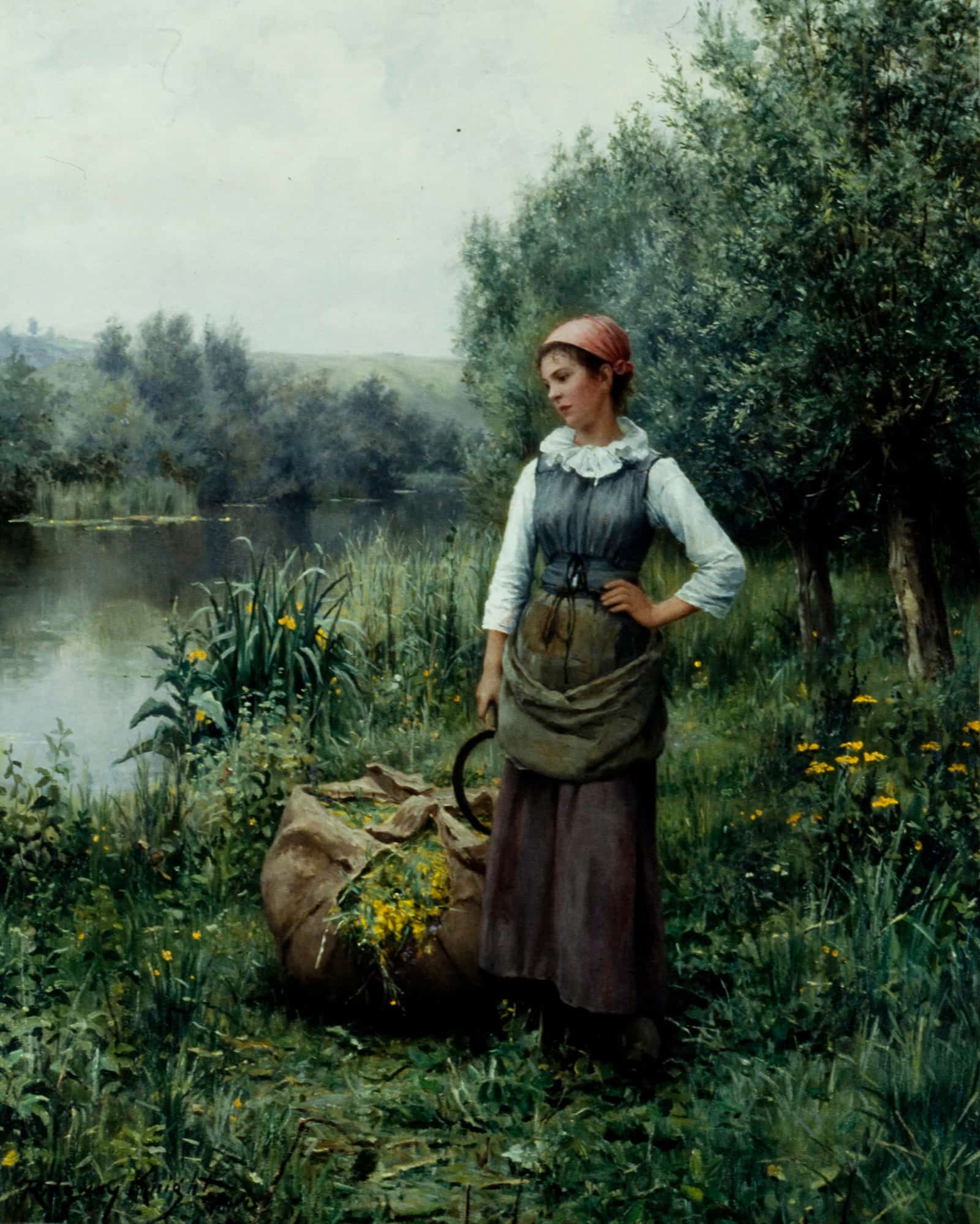 Girl By A Stream Flanders by Daniel Ridgway Knight