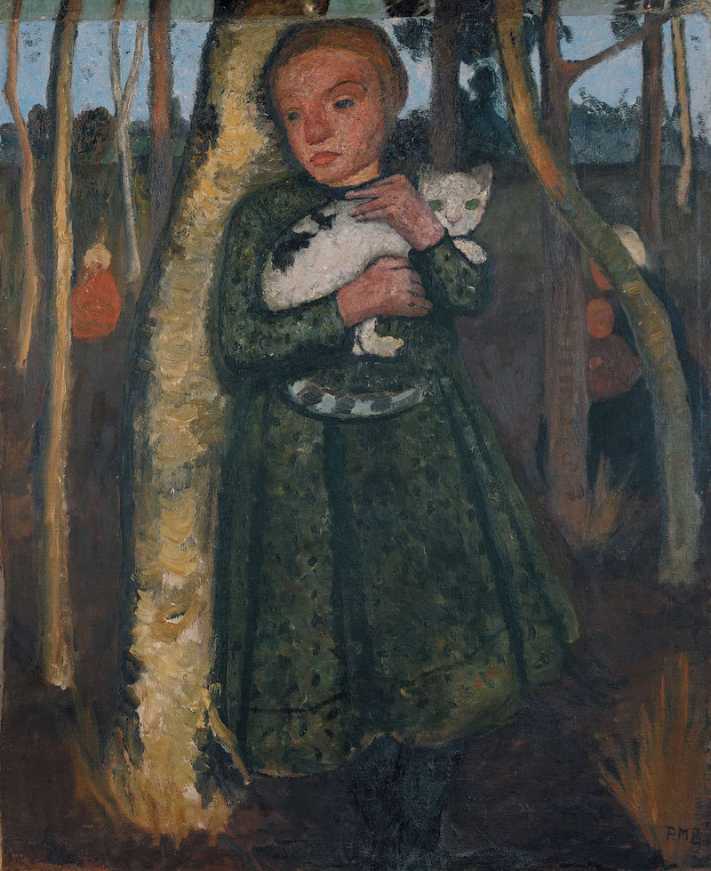Girl In A Birch Forest With Cat by Paula Modersohn Becker