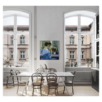 Girl In Blue Arranging Flowers by Frederick Carl Frieseke