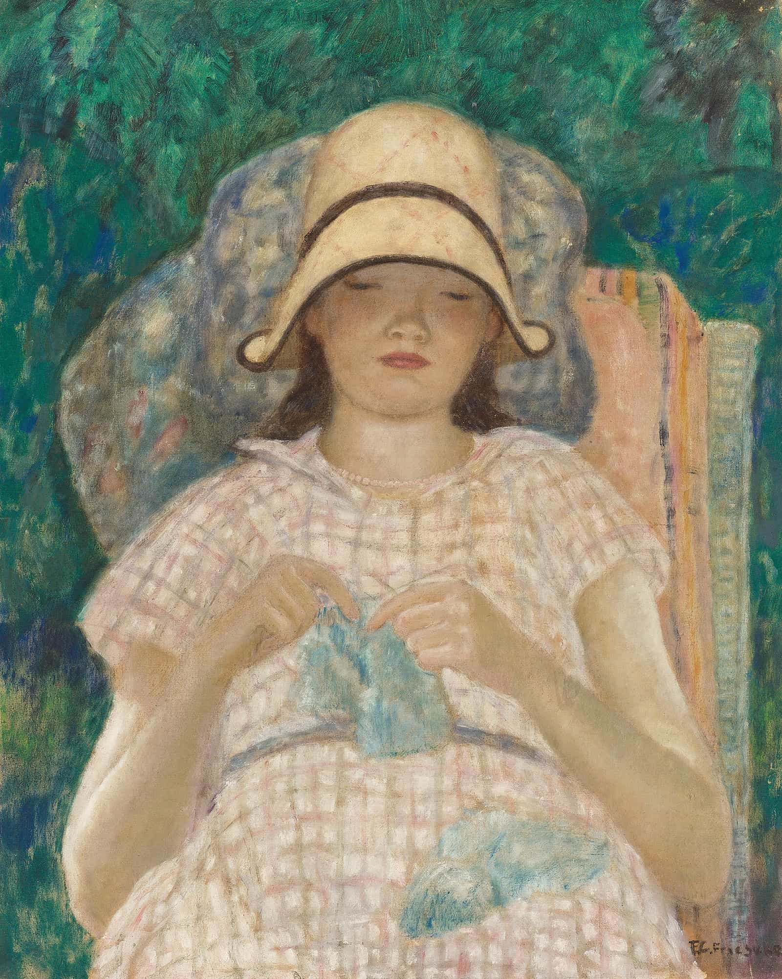 Girl Knitting by Frederick Carl Frieseke