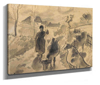 Girl Leading A Herd Of Cows Along A Road by Camille Pissarro