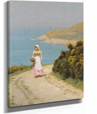 Girl On A Coastal Path by Edmund Blair Leighton