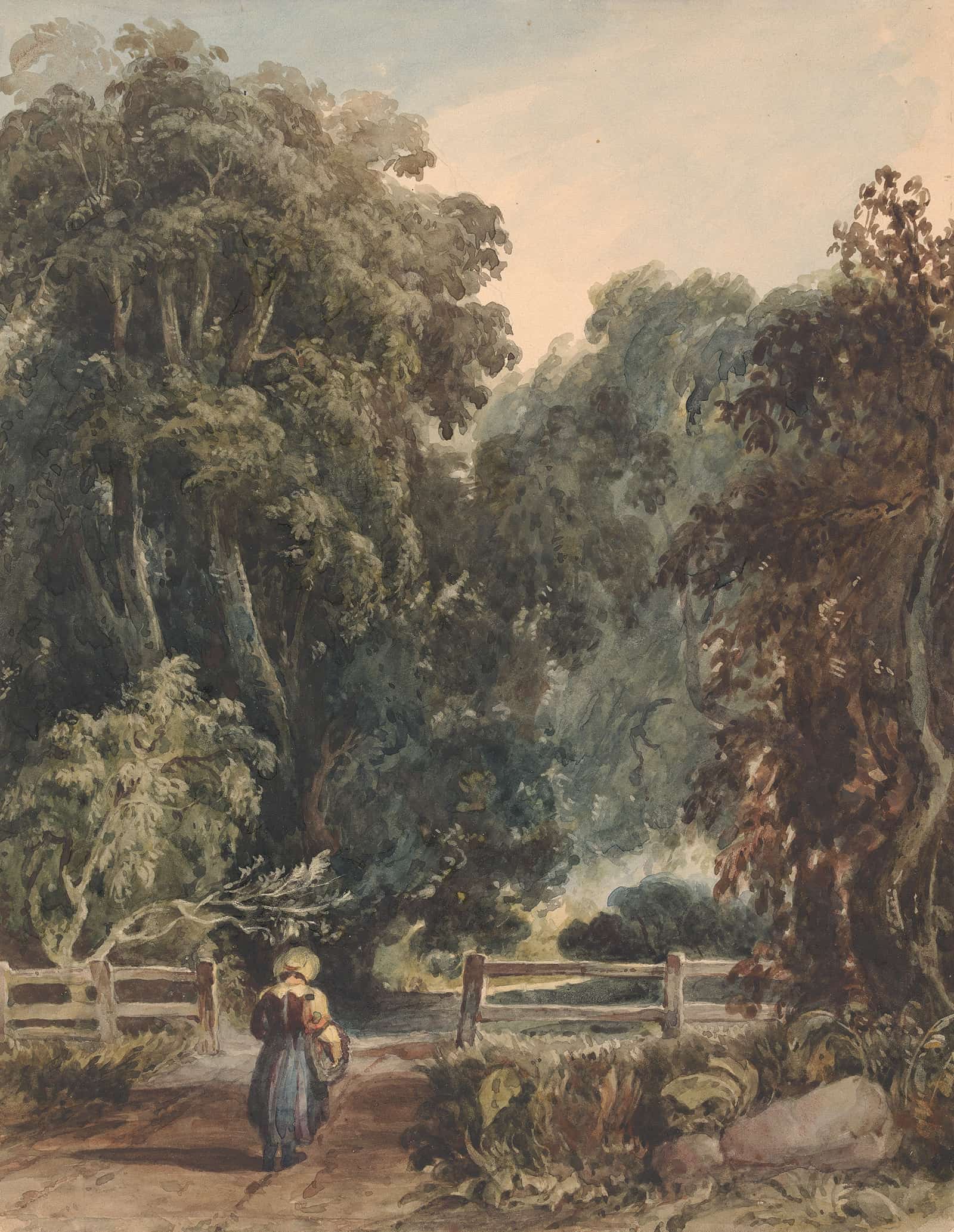Girl On Lane Entering Wooded Area by Thomas Sully