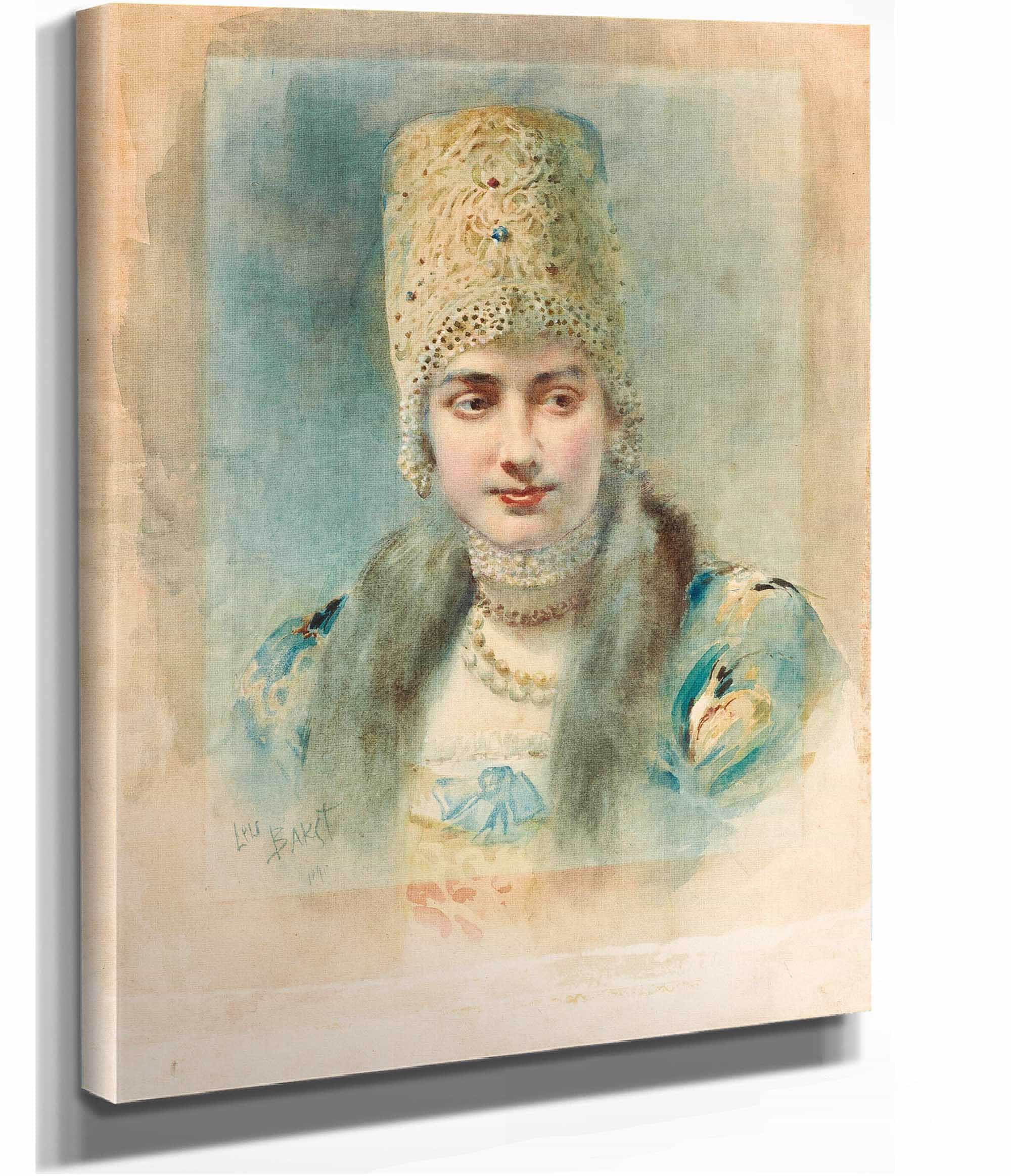 Girl Wearing A Kokoshnik And Pearl Choker by Leon Bakst