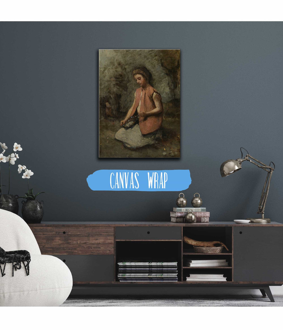 Girl Weaving A Garland   by Jean Baptiste Camille Corot