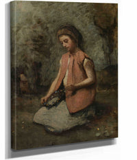 Girl Weaving A Garland   by Jean Baptiste Camille Corot