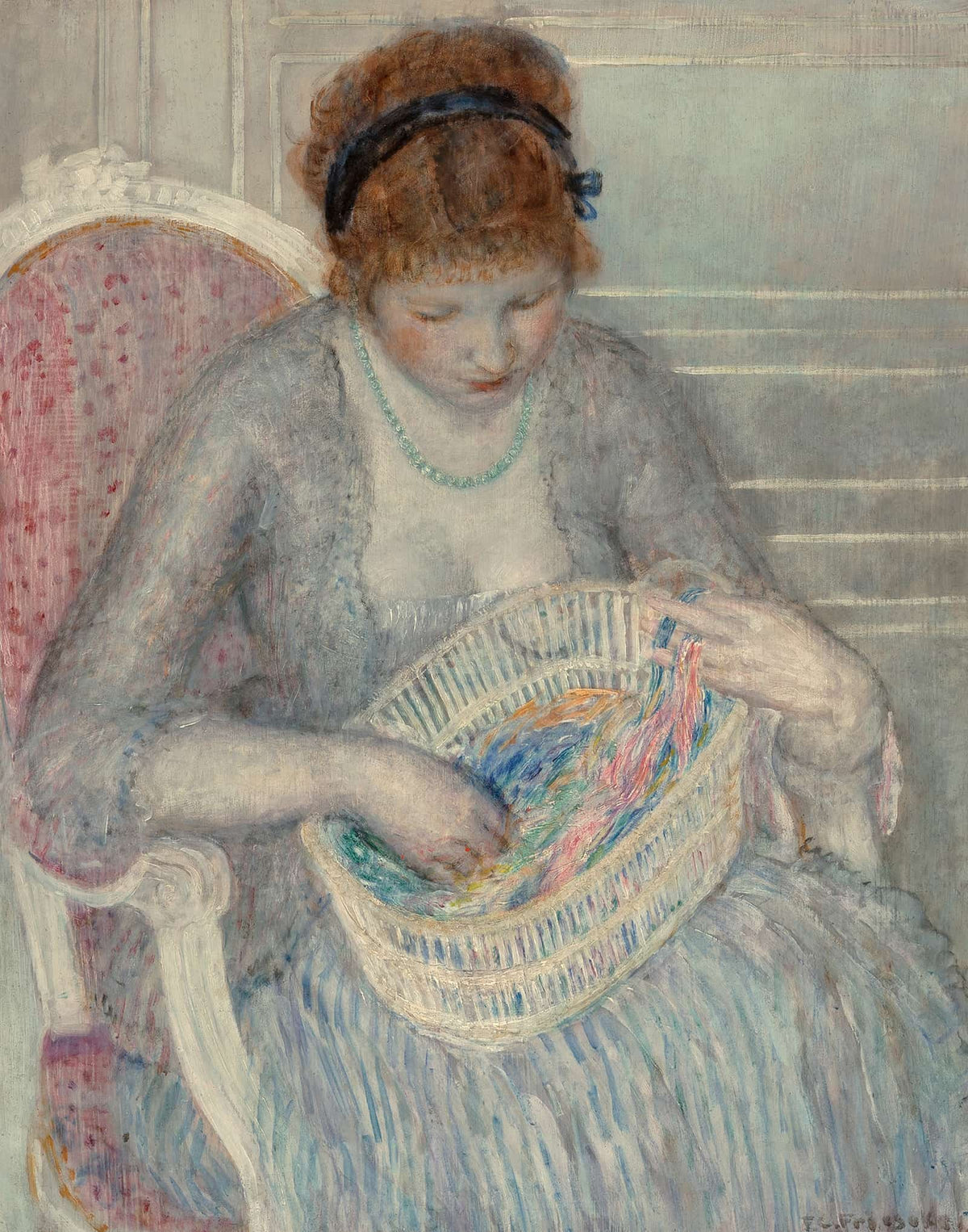 Girl With A Basket Of Ribbons by Frederick Carl Frieseke