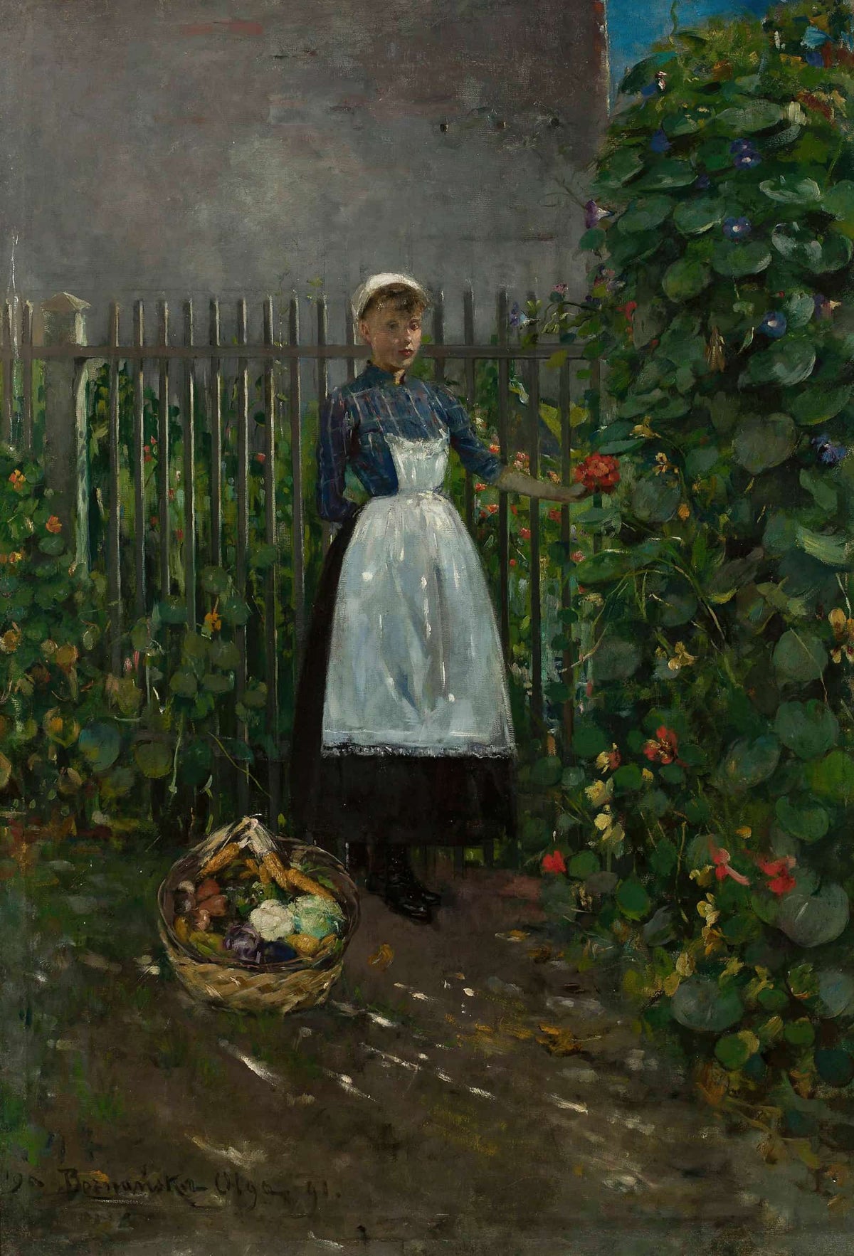 Girl With A Basket Of Vegetables In The Garden by Olga Boznanska