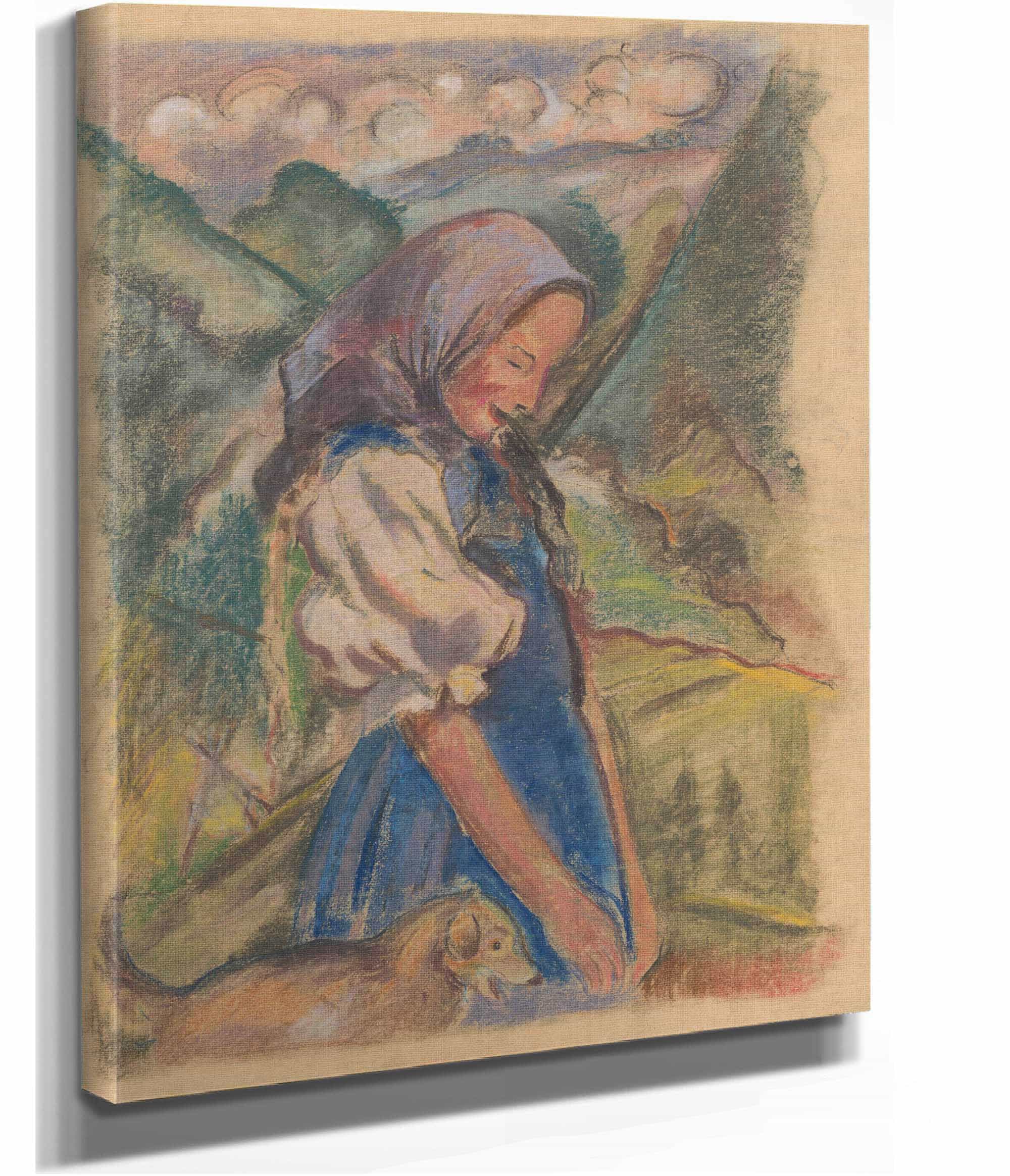 Girl With A Dog In A Landscape   by Arnold Peter Weisz Kubincan