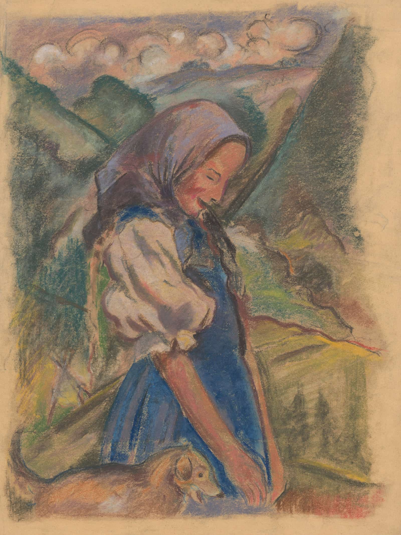 Girl With A Dog In A Landscape   by Arnold Peter Weisz Kubincan