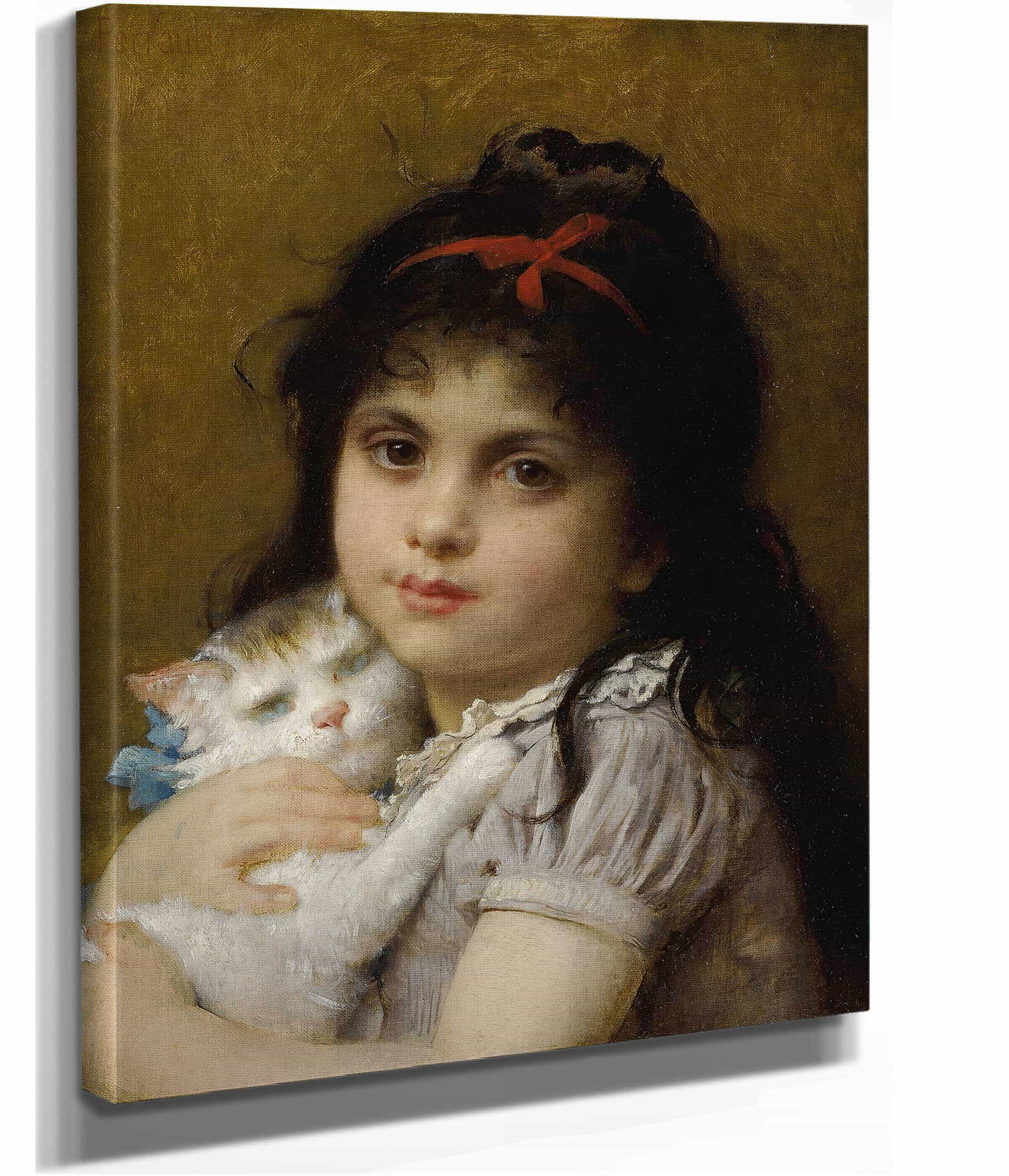 Girl With A Kitten by Leon Jean Basile Perrault
