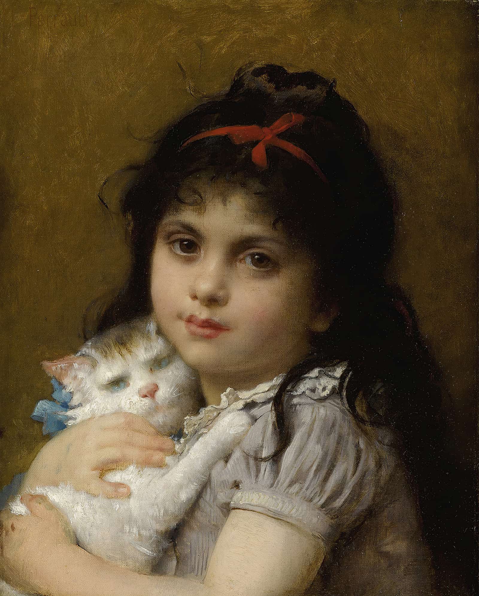 Girl With A Kitten by Leon Jean Basile Perrault