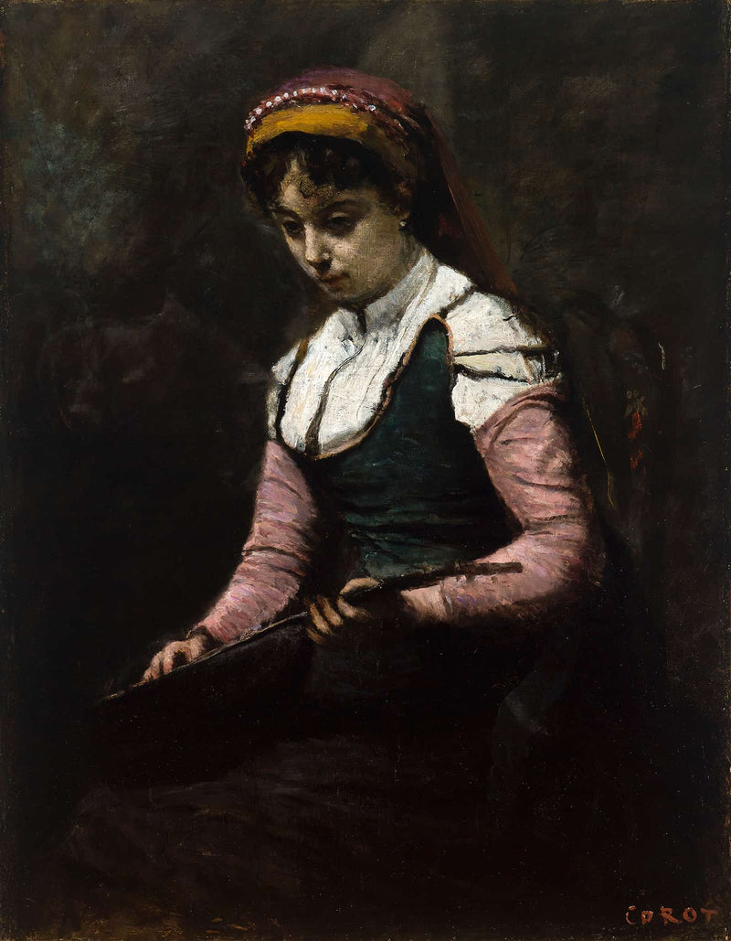 Girl With Mandolin   by Jean Baptiste Camille Corot