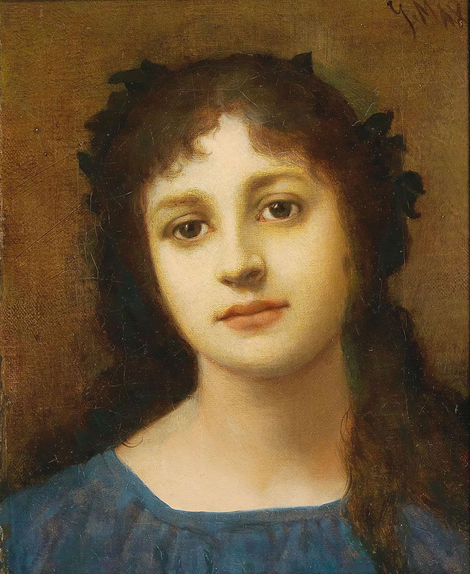Girl With Vine Leaves In Her Hair by Gabriel Von Max
