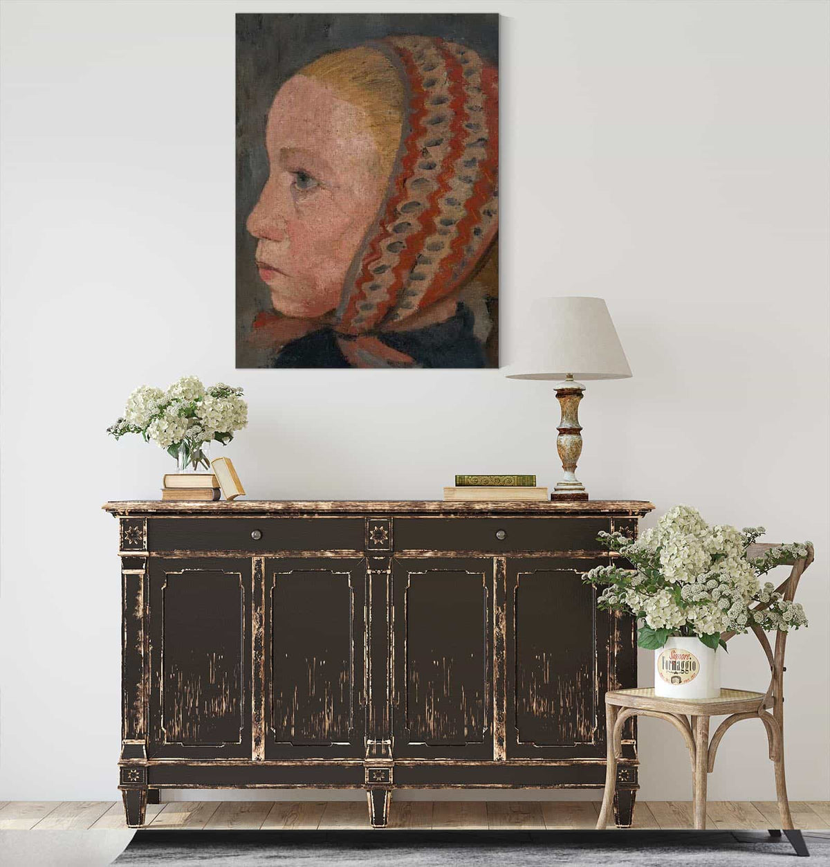 Girls Head With A Striped Cap In Profile To The Left by Paula Modersohn Becker