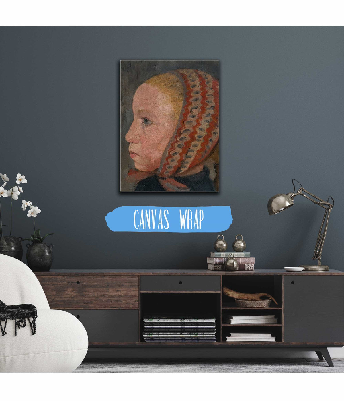 Girls Head With A Striped Cap In Profile To The Left by Paula Modersohn Becker