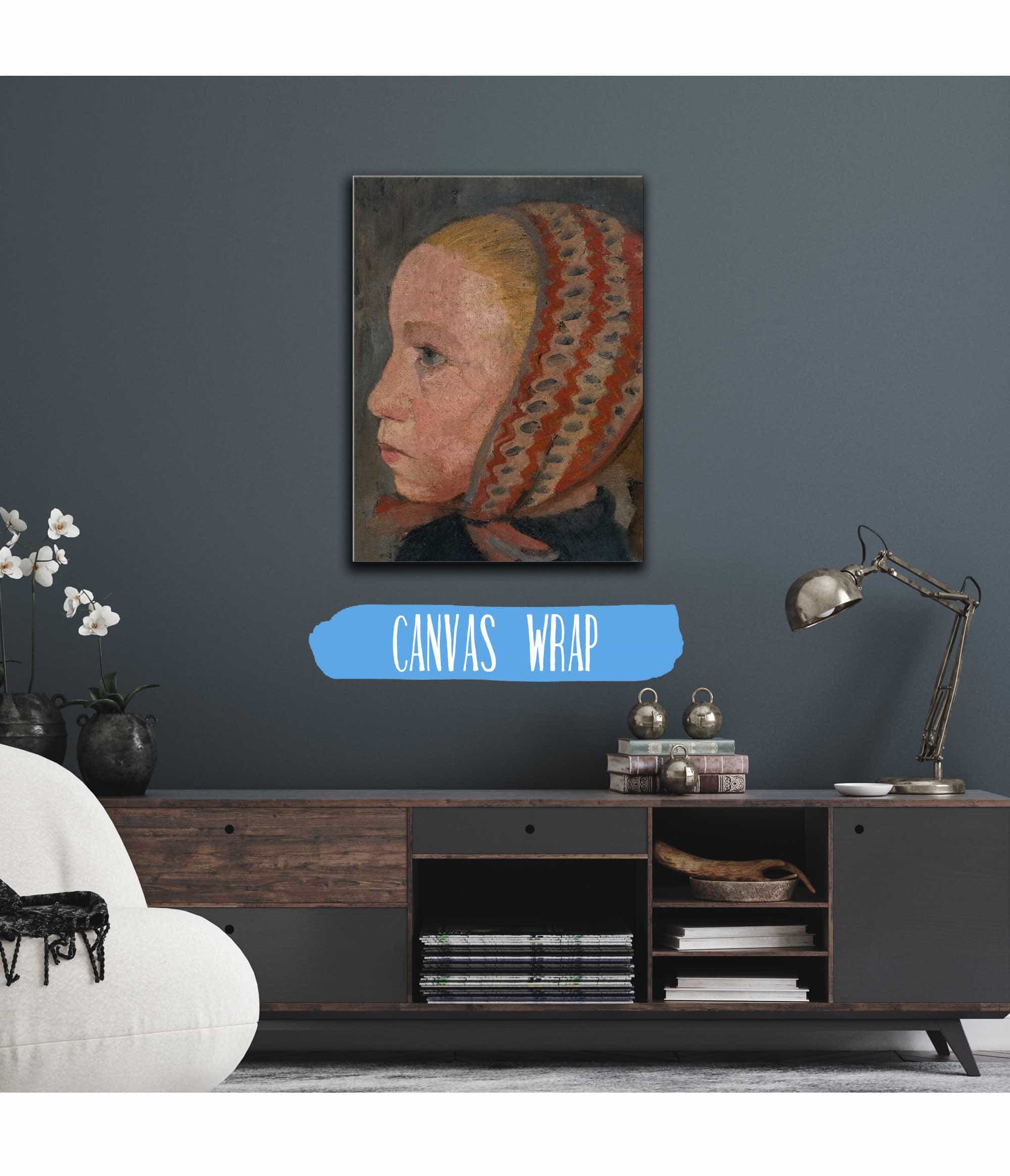 Girls Head With A Striped Cap In Profile To The Left by Paula Modersohn Becker
