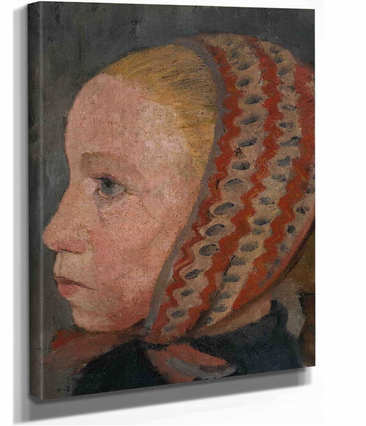 Girls Head With A Striped Cap In Profile To The Left by Paula Modersohn Becker