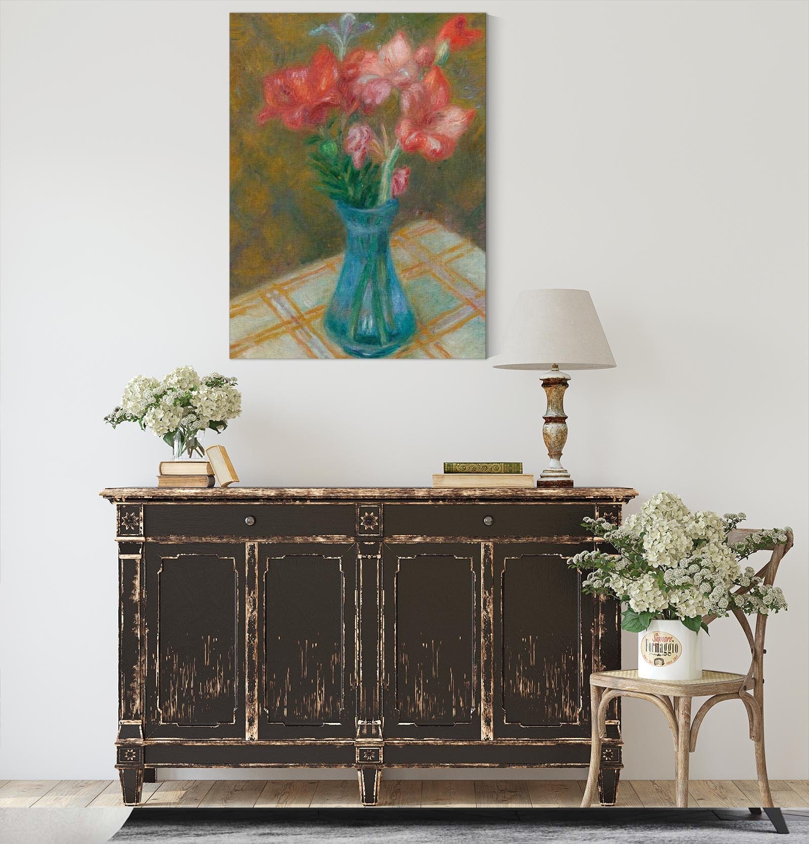 Gladiolas In Green Glass Vase by William James Glackens