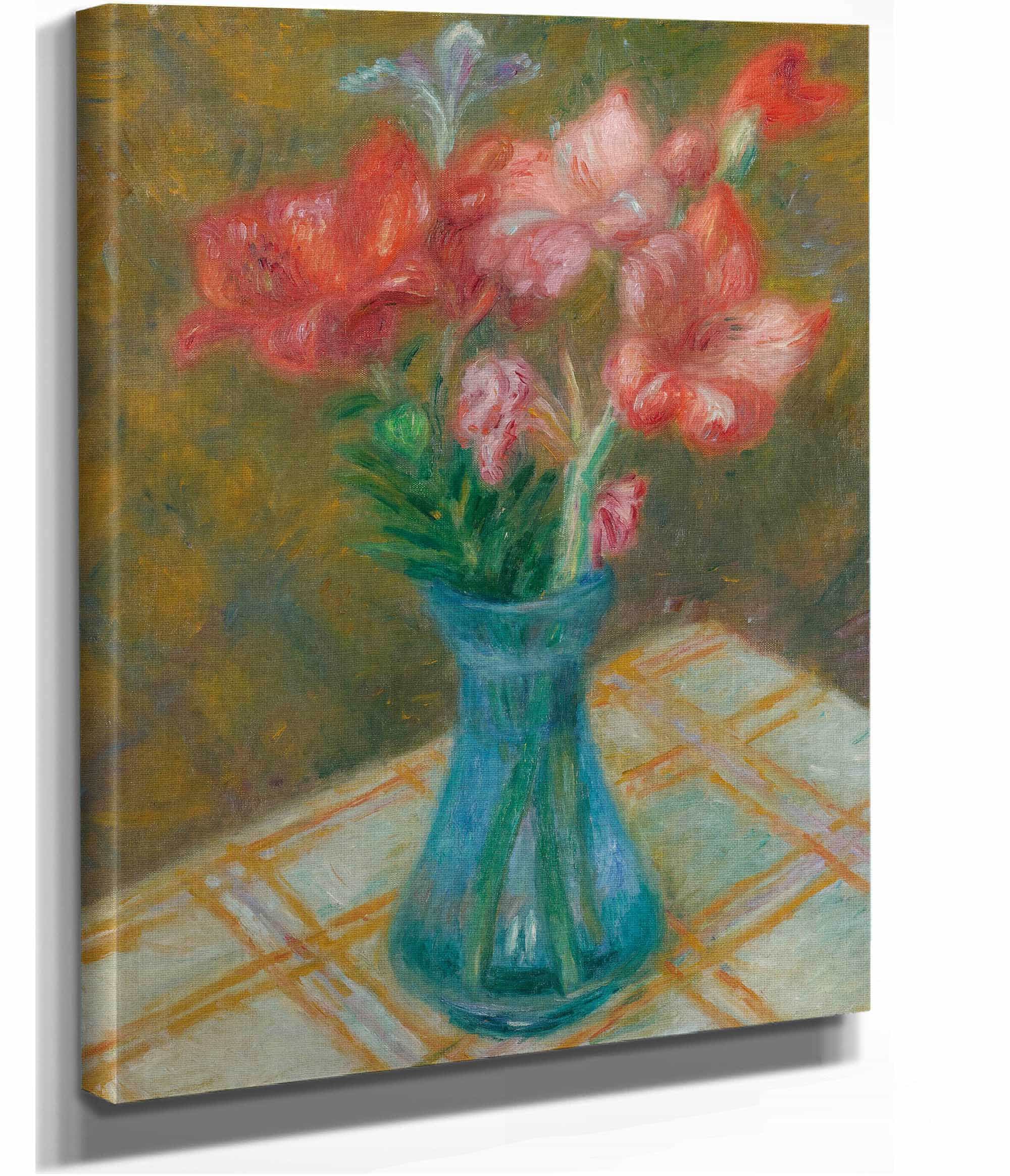 Gladiolas In Green Glass Vase by William James Glackens