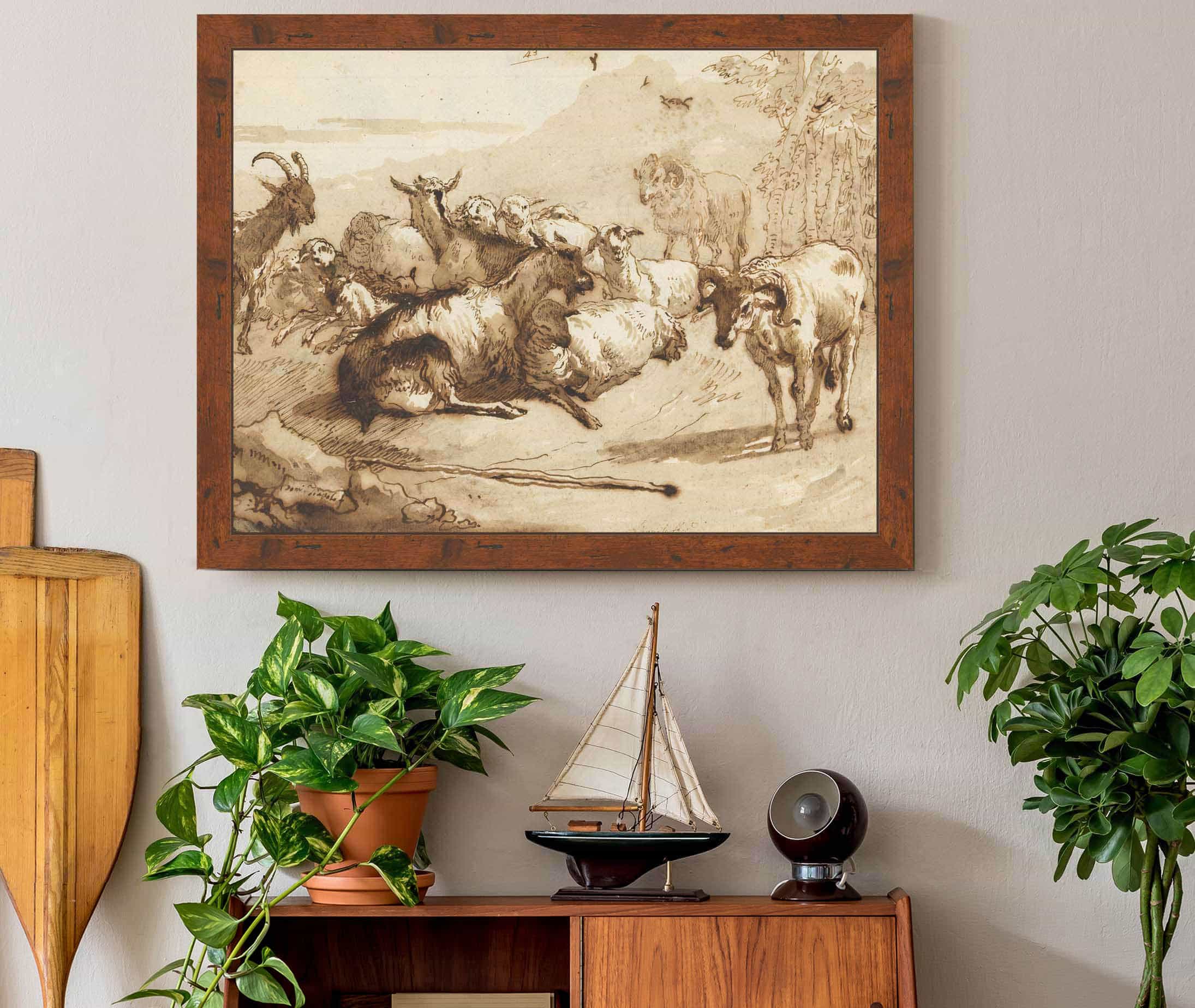 Goats And Sheep In A Landscape  by Giovanni Domenico Tiepolo