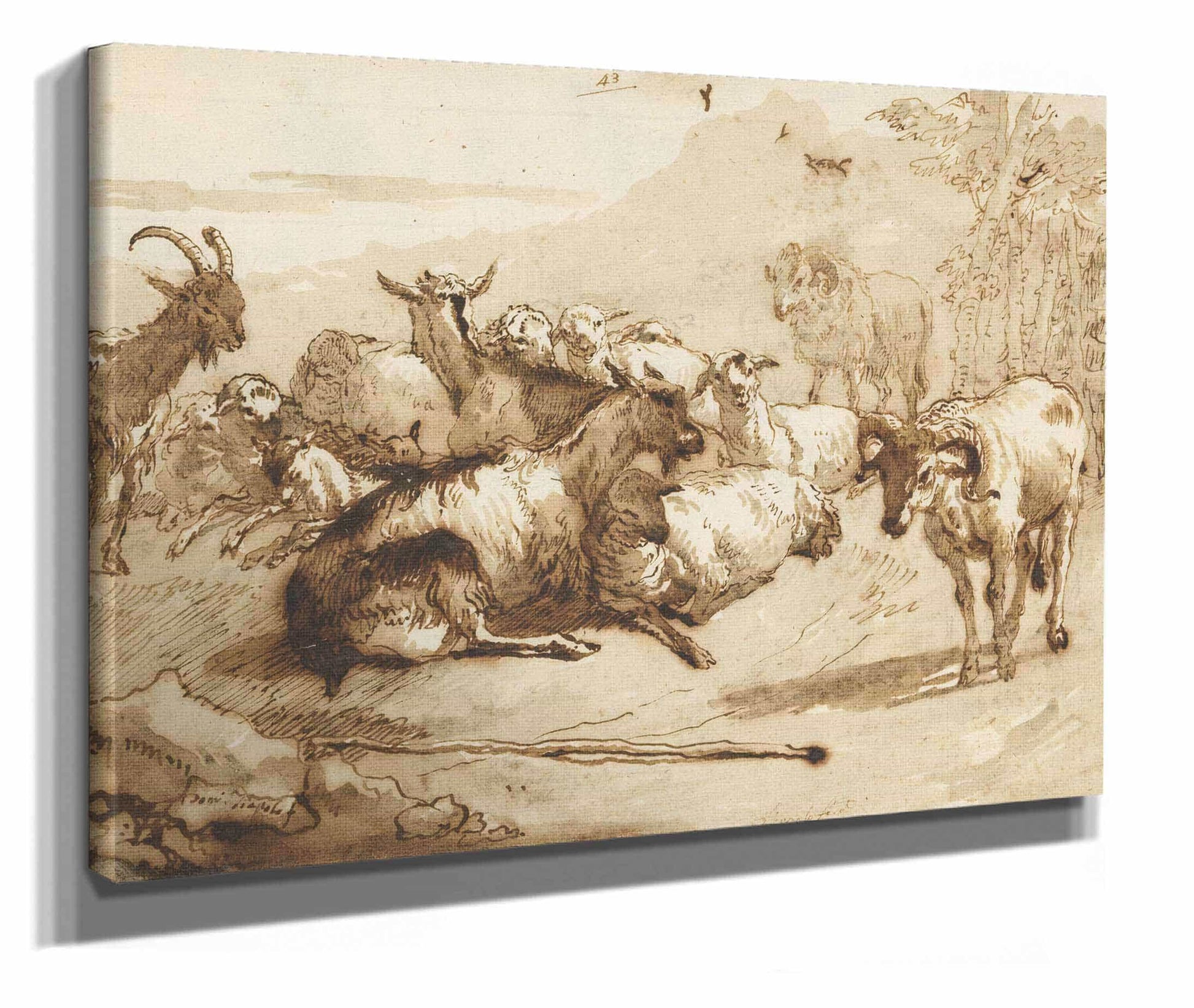 Goats And Sheep In A Landscape  by Giovanni Domenico Tiepolo
