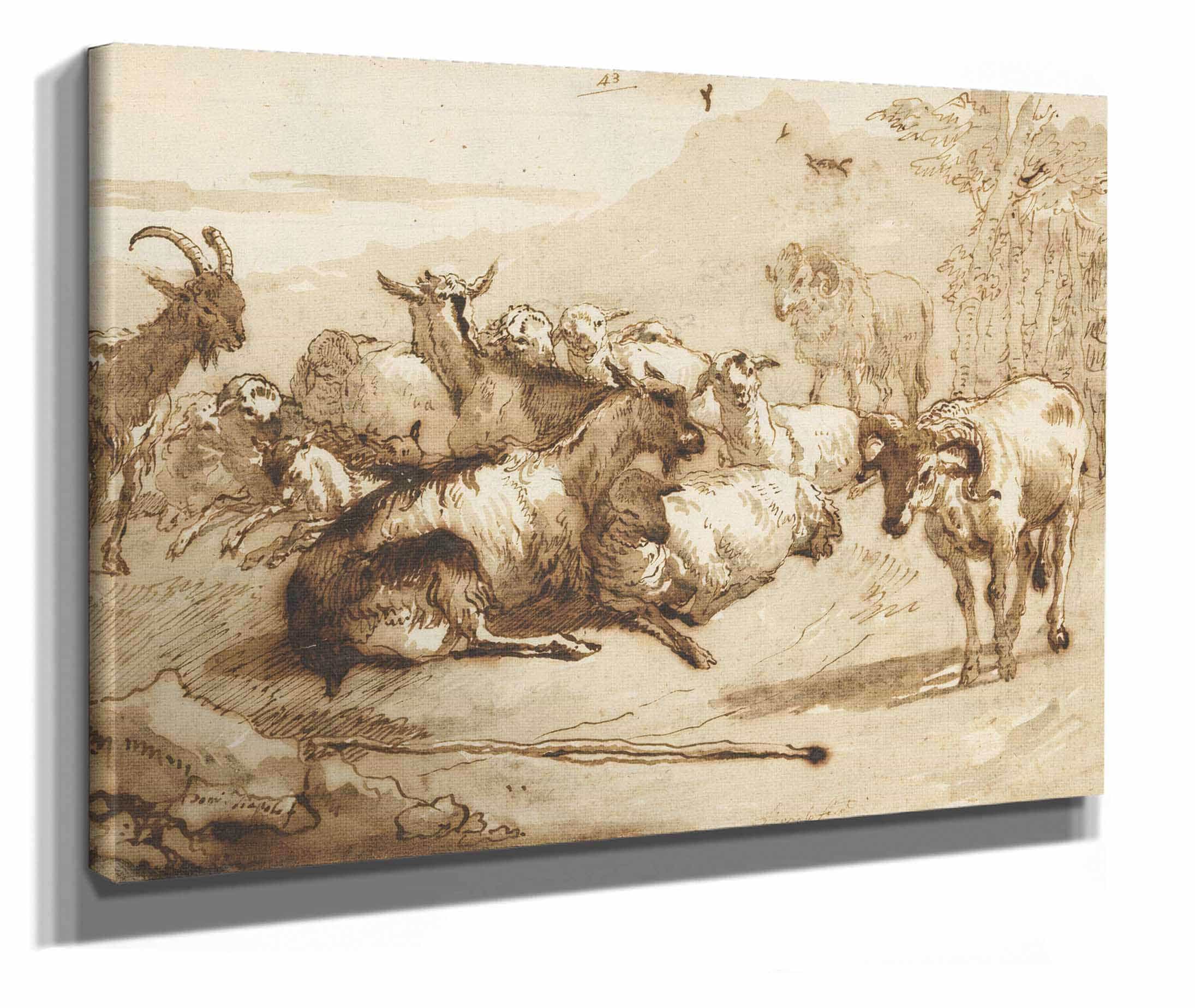 Goats And Sheep In A Landscape  by Giovanni Domenico Tiepolo
