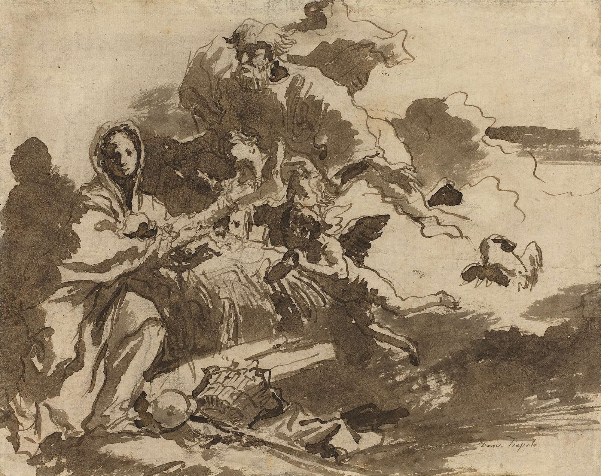 God The Father And Angels Adoring The Madonna And Child Recto by Giovanni Domenico Tiepolo