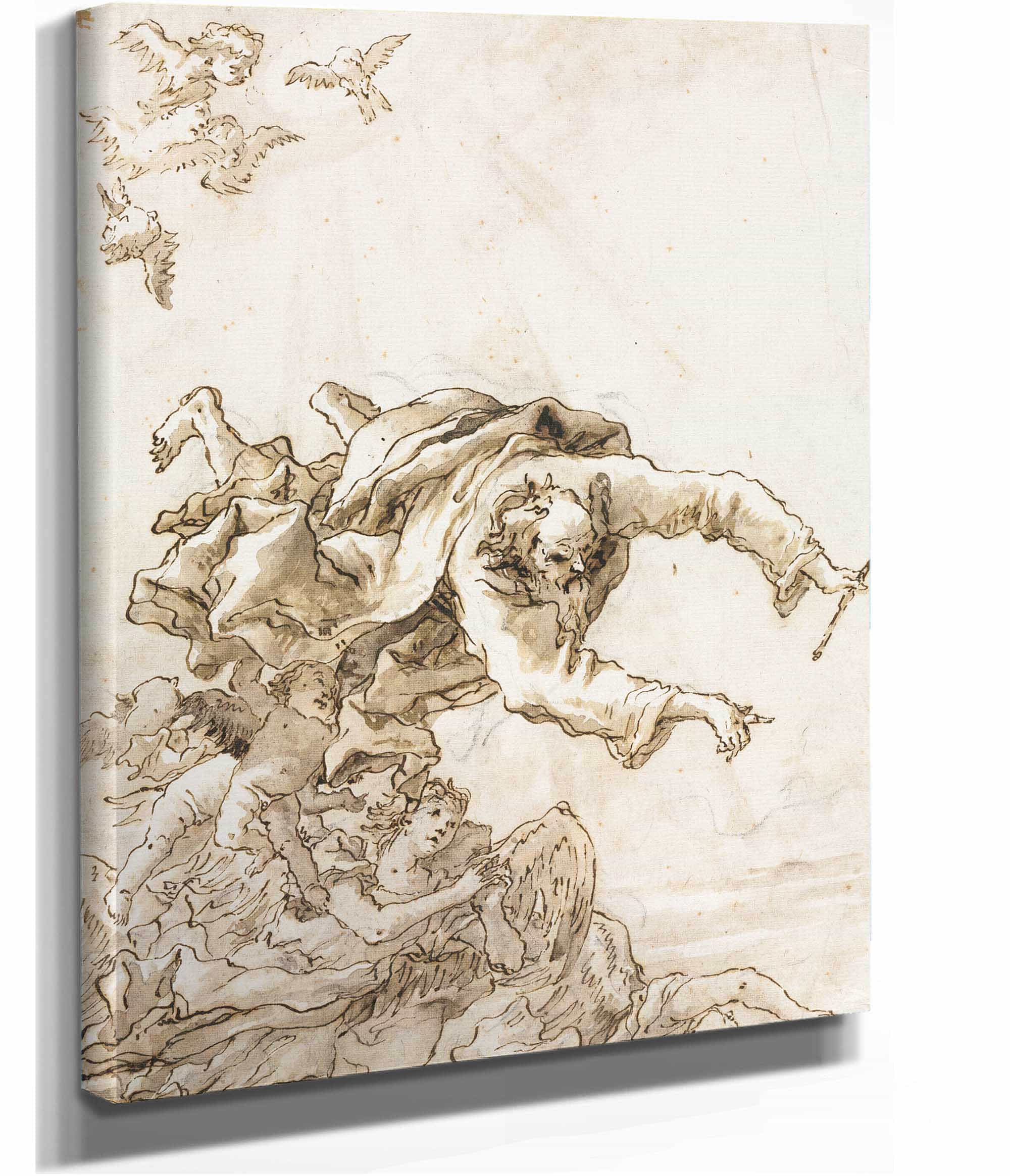 God The Father With Angels And Cherubs Or After by Giovanni Domenico Tiepolo