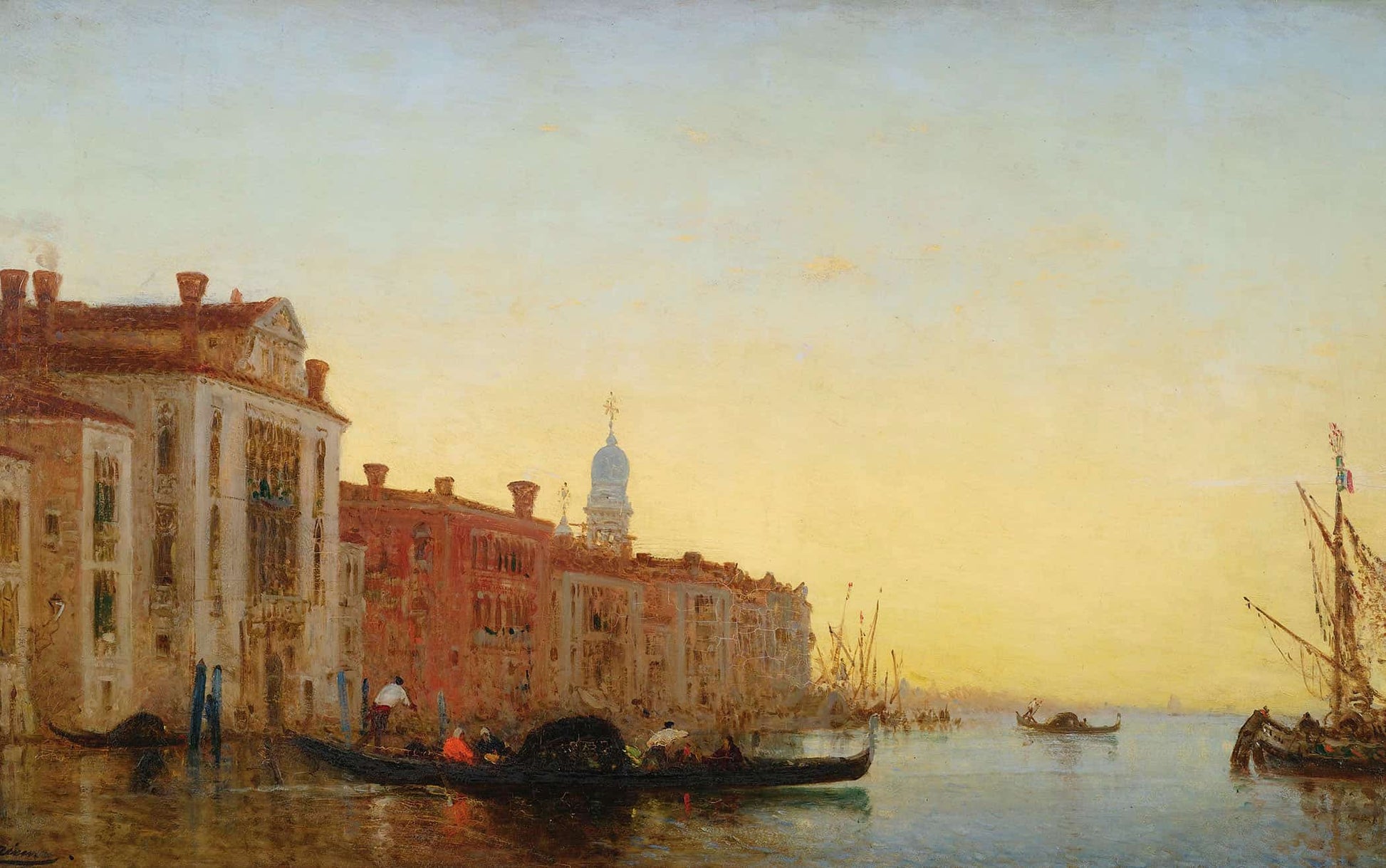 Gondole Traversant Lentree Du Grand Canal by Felix Ziem